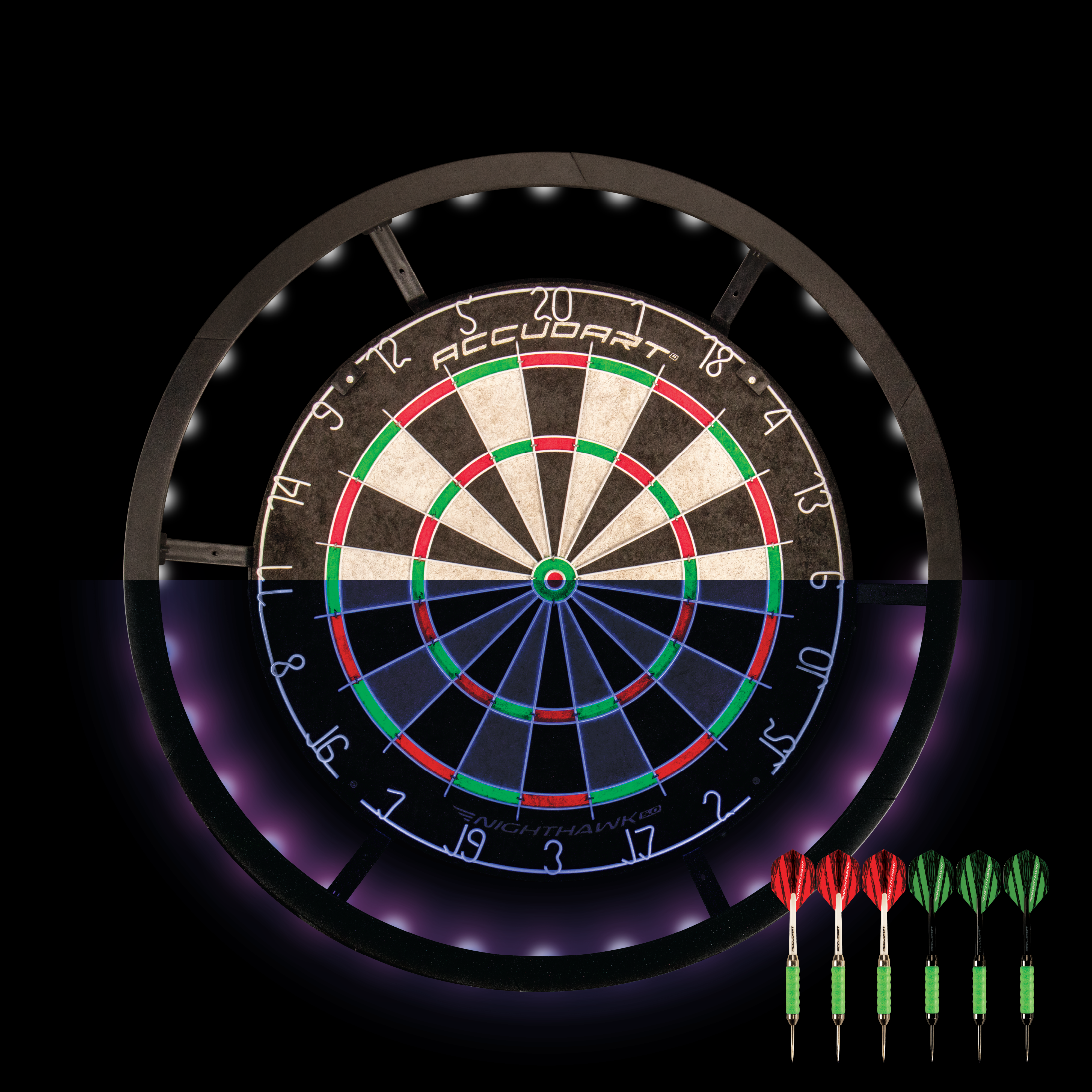 Accudart Nighthawk 2 in 1 LED/Blacklight Bristle Dartboard Surround Set