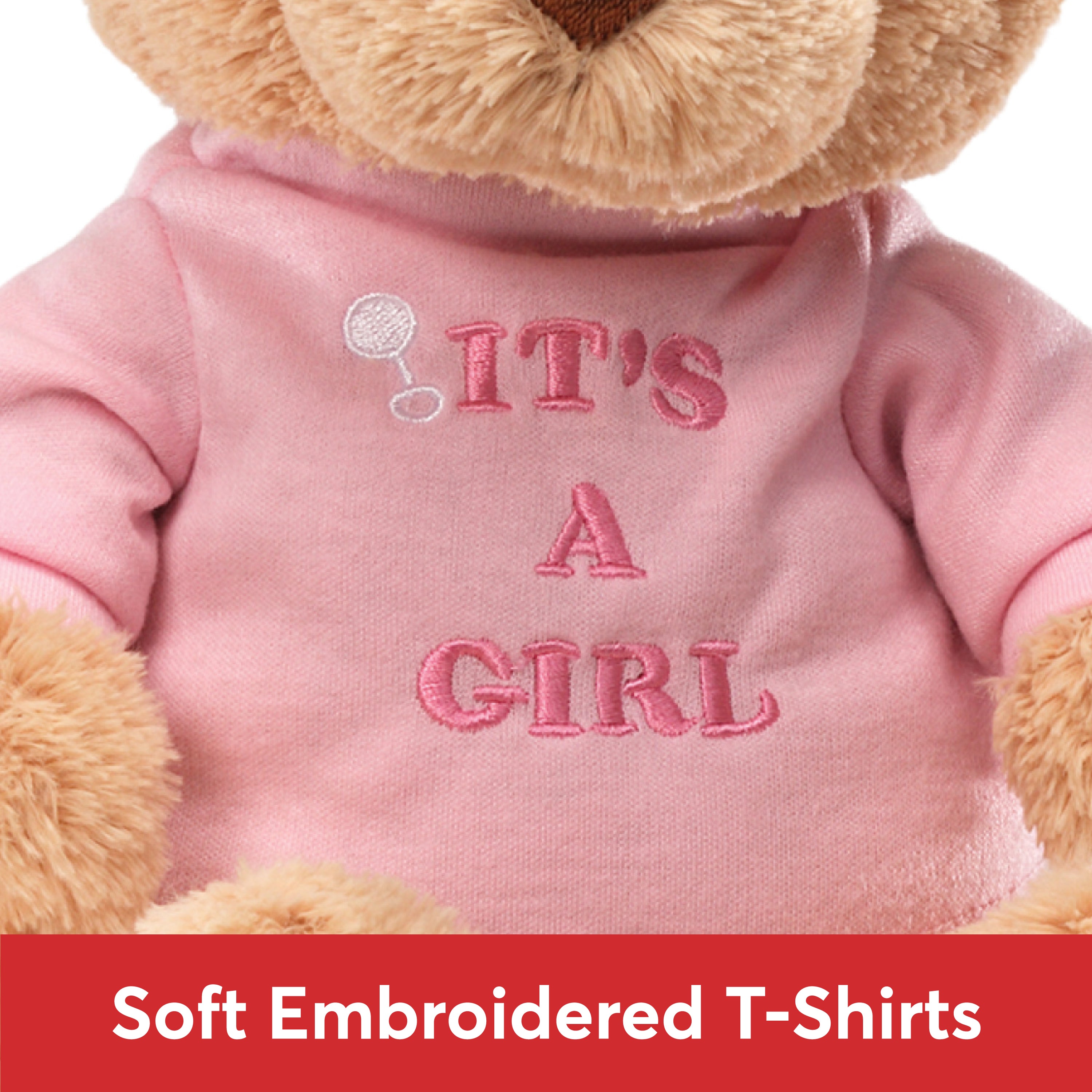 GUND “It’s a Girl” Message Bear with Pink T-Shirt, Teddy Bear Stuffed Animal for Ages 1 and Up, Brown, 12”