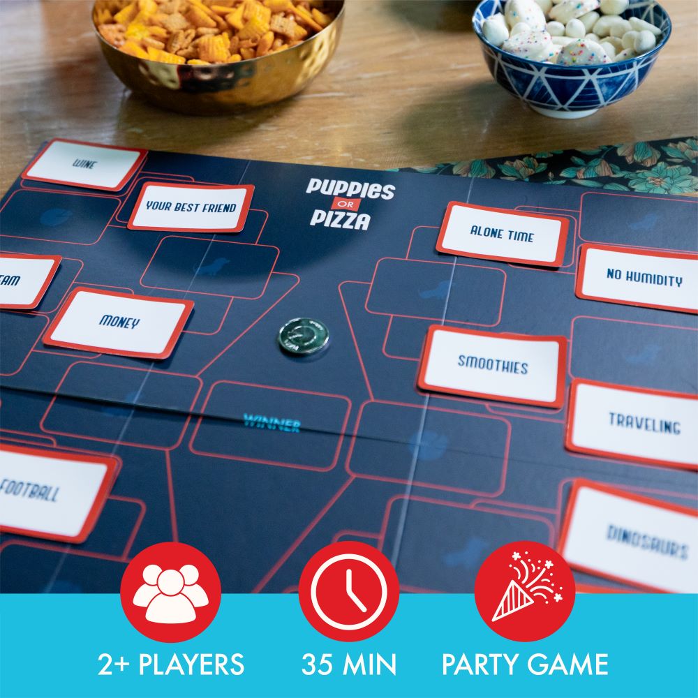 Spin Master Games, SolidRoots Puppies or Pizza? The Card Game of Impossible Choices | Family Games, Adult Games, Travel Games, Camping Games | Party Games for Adults & Kids Ages 8+