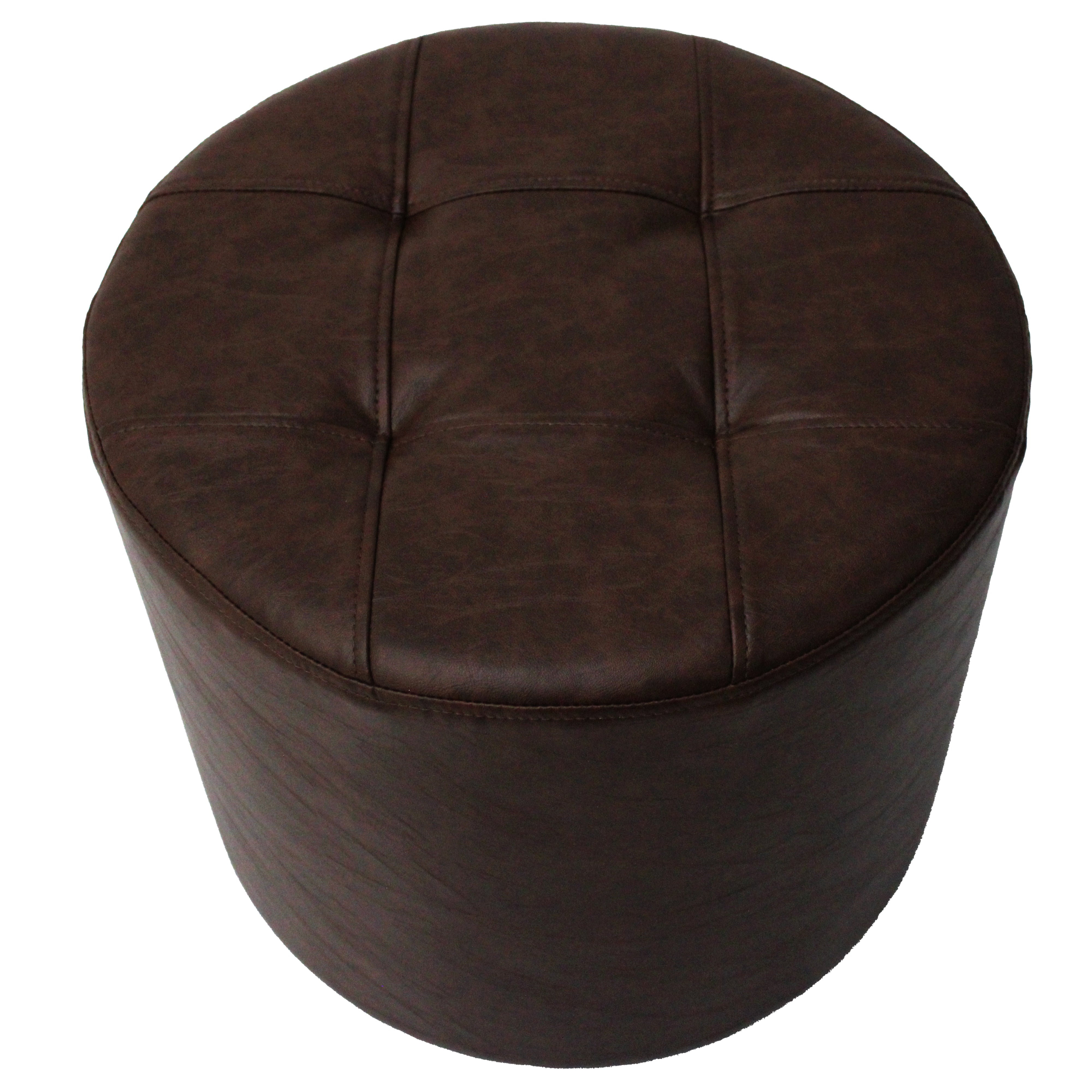 Rustic Tufted Round Ottoman 16" Height - Walnut