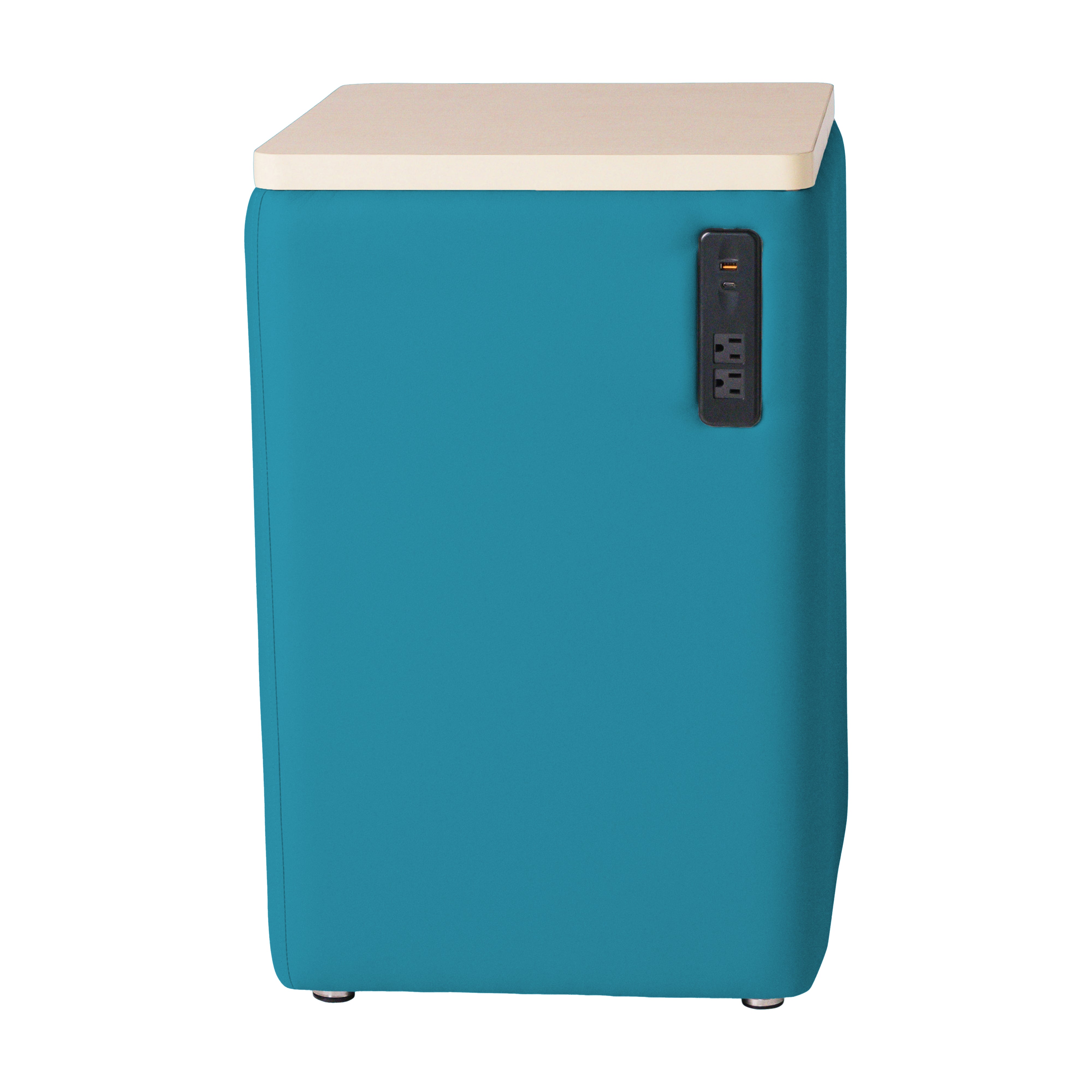 Pro Series Upholstered 18" x 18" Square Ottoman Table with Tech Panel 28" Height - Teal/Maple