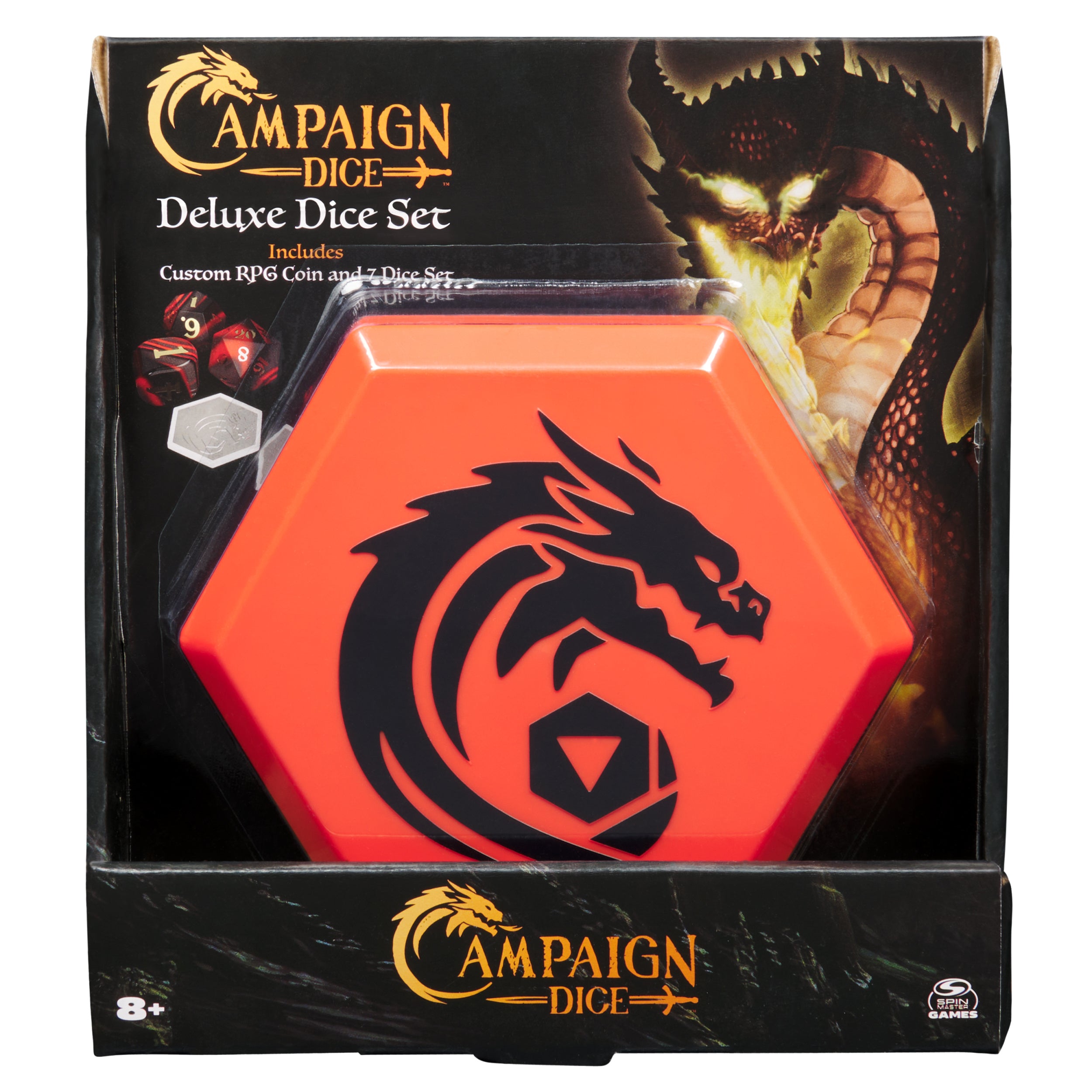 Spin Master Games, Campaign Dice, Premium Dice to Go, Set of Polyhedron Dice for RPG & Board Games, Storage Case, DND Dungeons and Dragons, MTG Magic the Gathering, for Ages 8 & Up