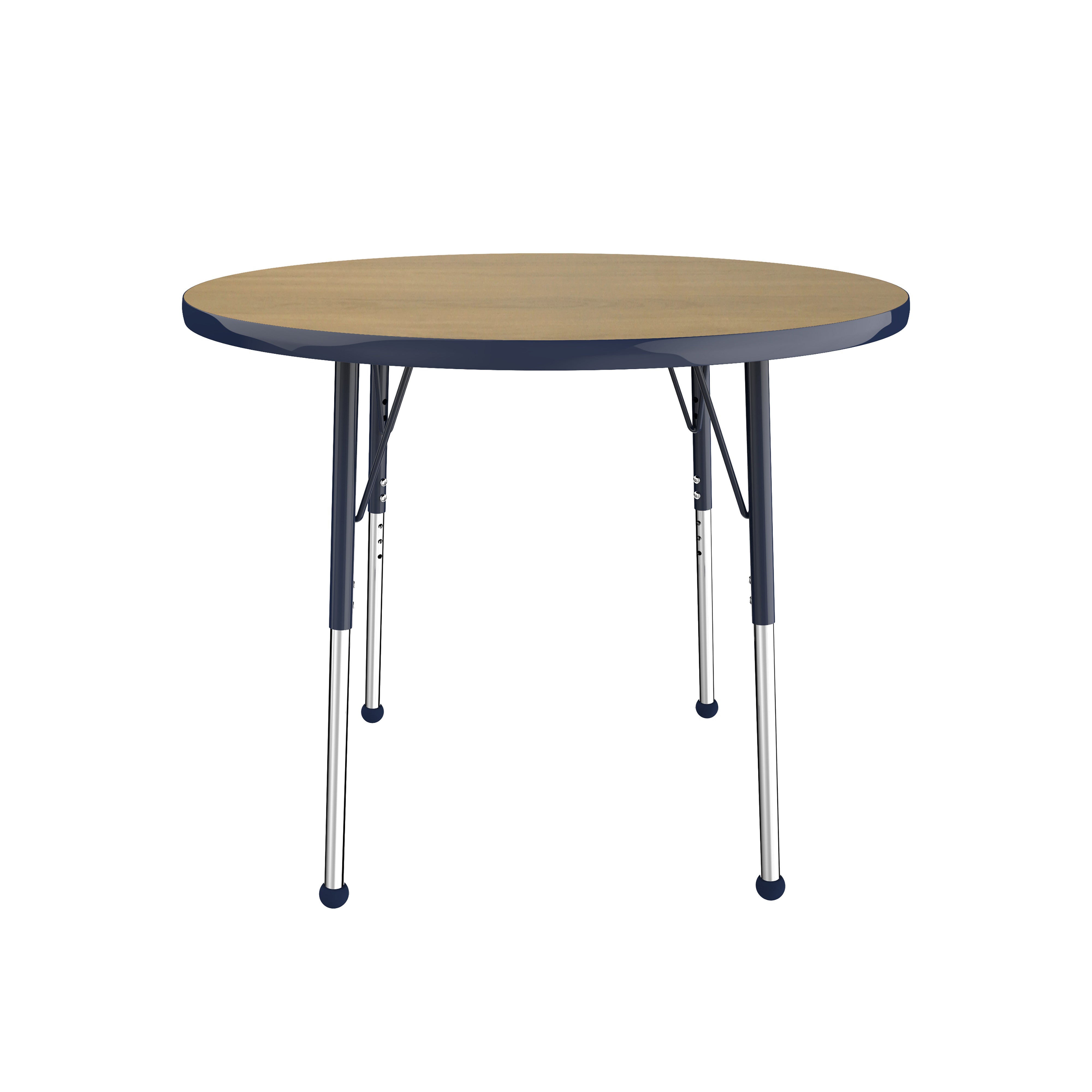 36" Round T-Molding Activity Table with Adjustable Standard Ball Glide Legs - Pasadena Oak/Navy