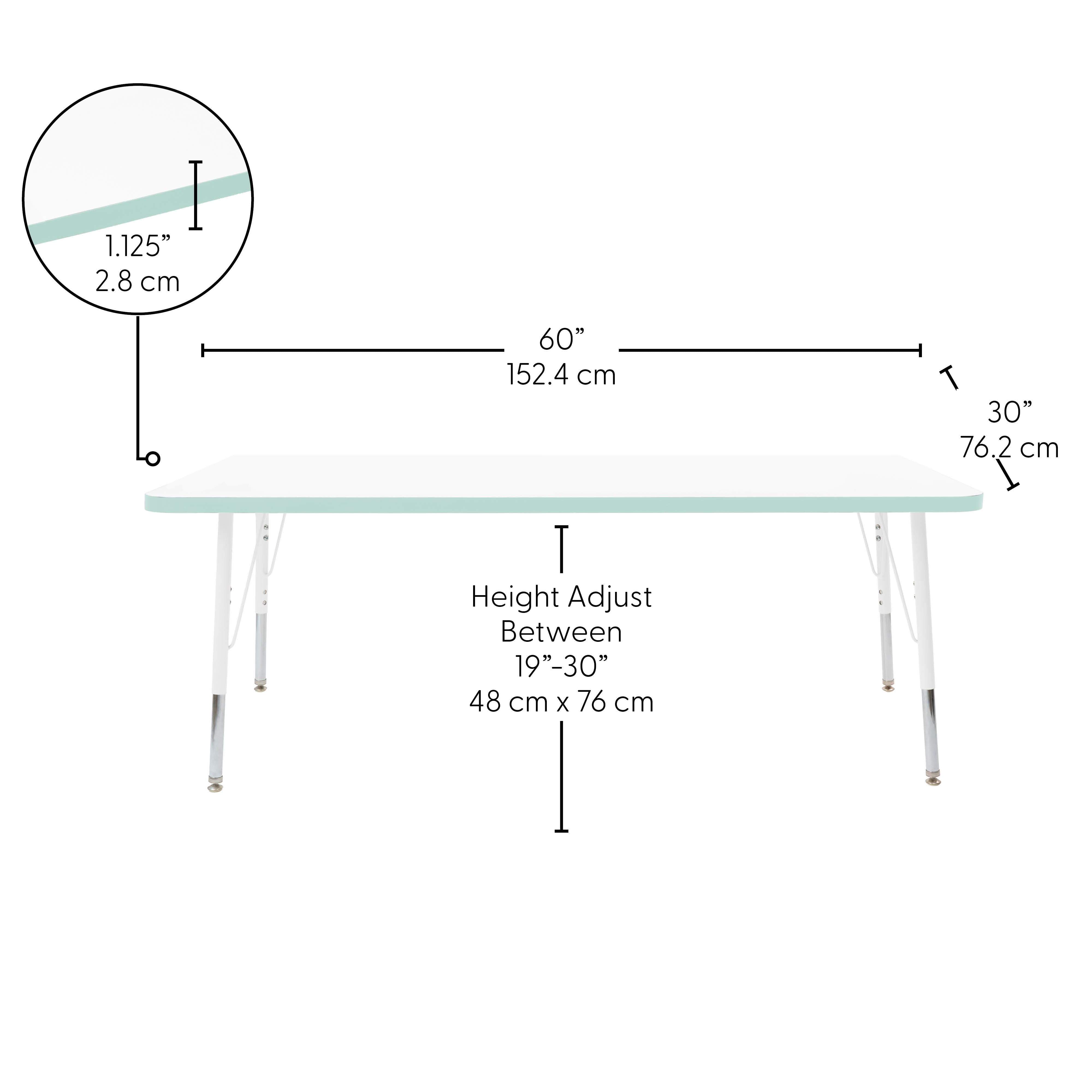 30" x 60" Rectangle Thermofused Activity Table with Adjustable Standard Swivel Glide Legs - White/Seafoam/White