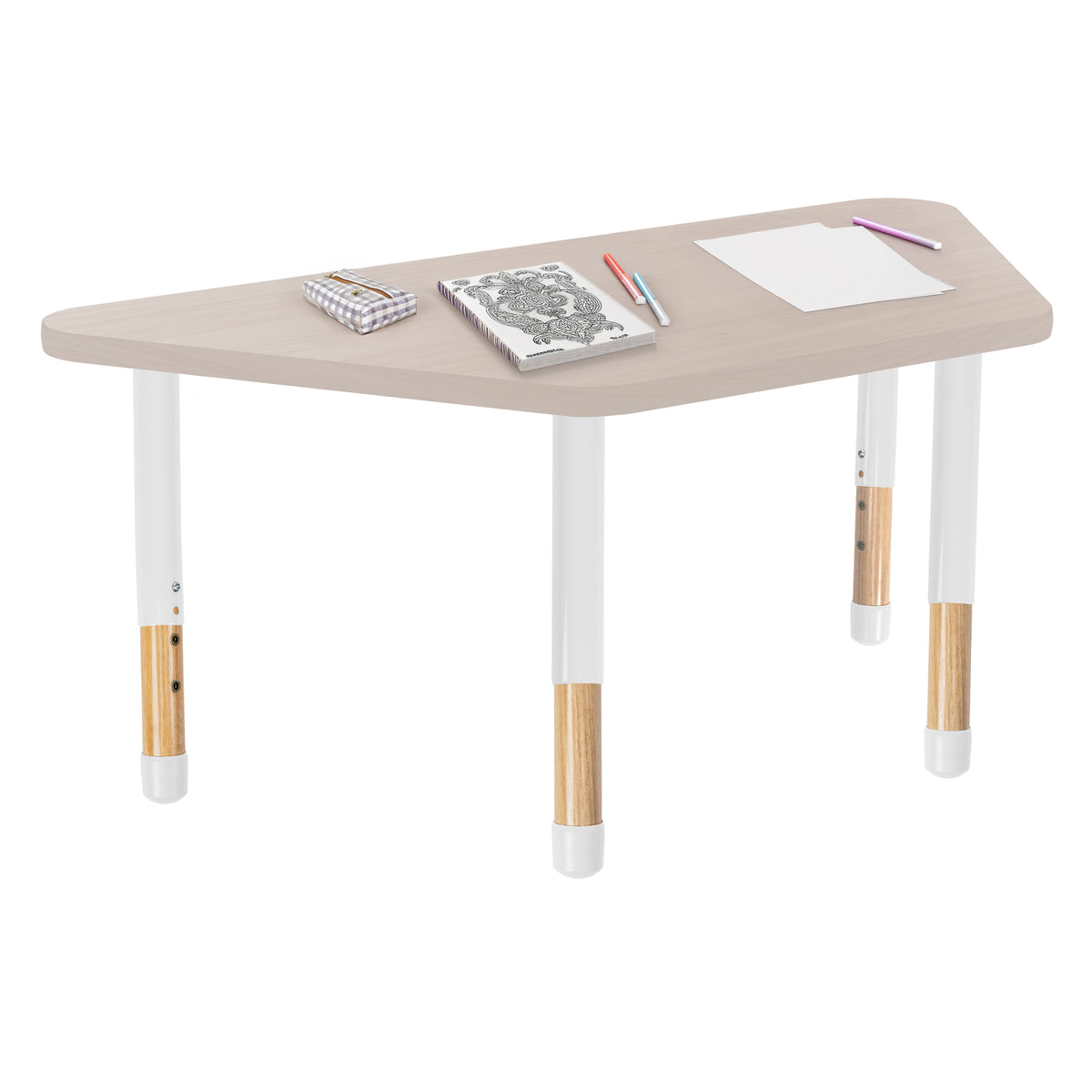 30" x 60" Trapezoid Thermofused Activity Table with Adjustable Chunky Wood Legs - Asian Sand/White/Natural