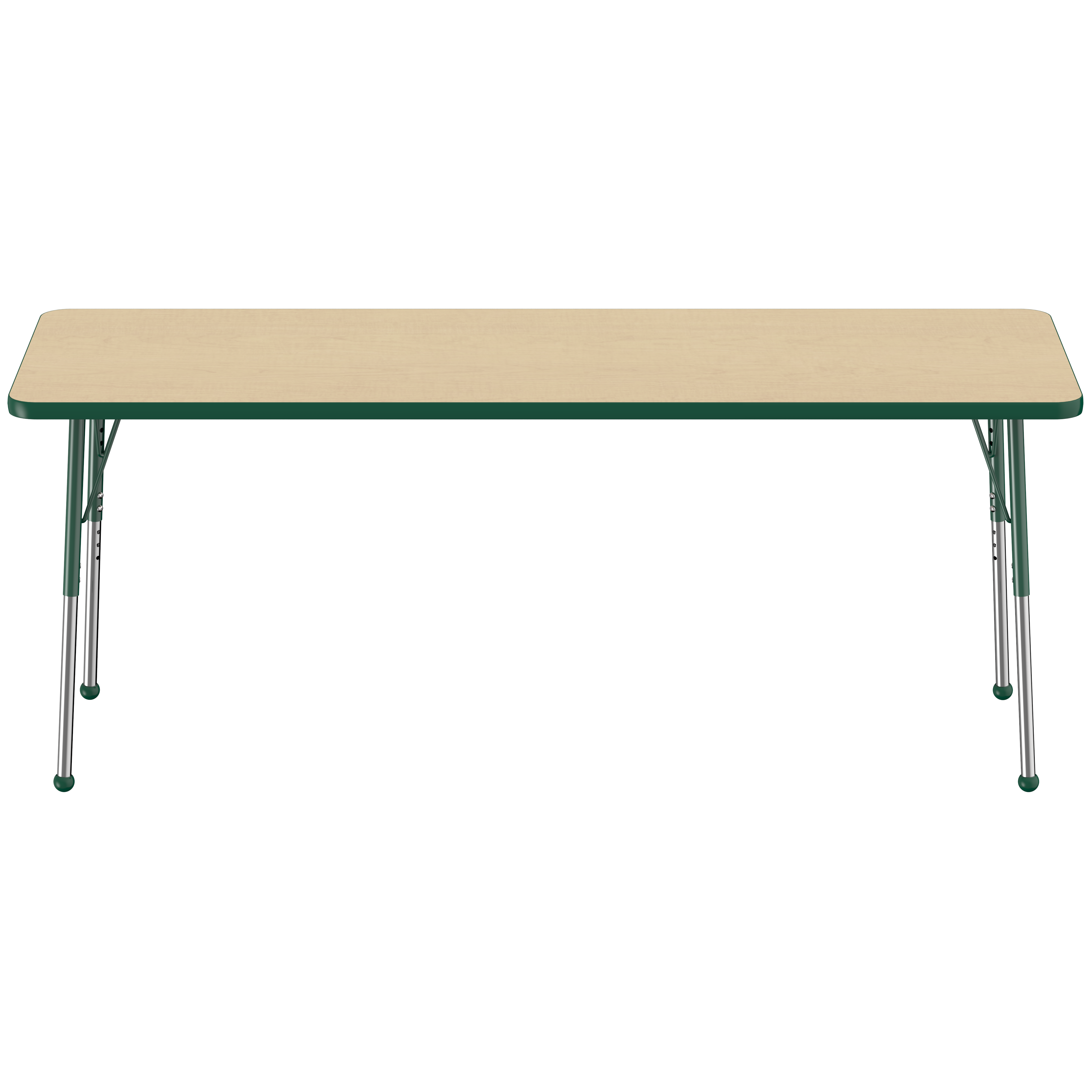 24" x 72" Rectangle T-Molding Activity Table with Adjustable Standard Ball Glide Legs - Maple/Green