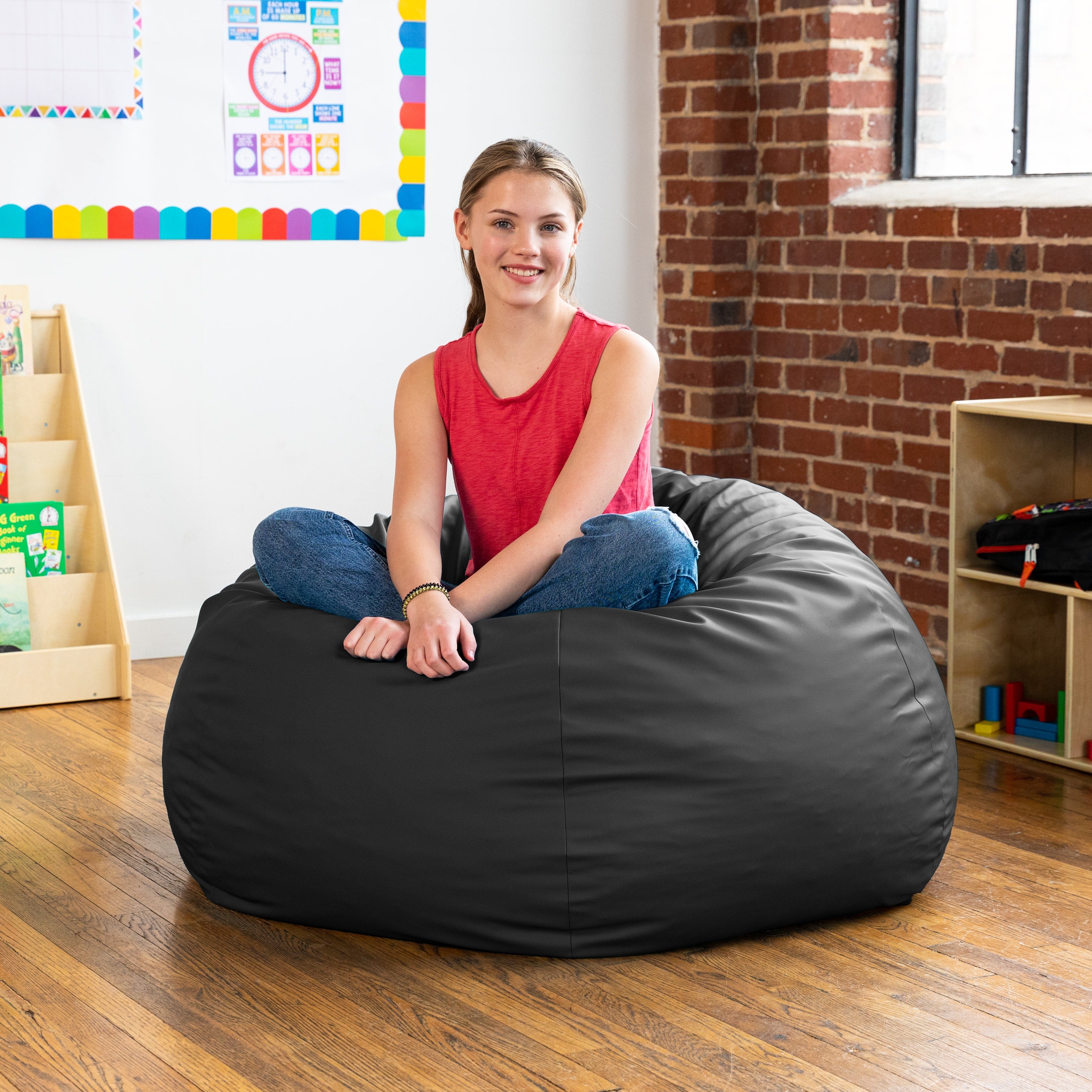 Jaxx Gumdrop Commercial Grade Bean Bag for Educational Environments, Large Size - Premium Vinyl - Black