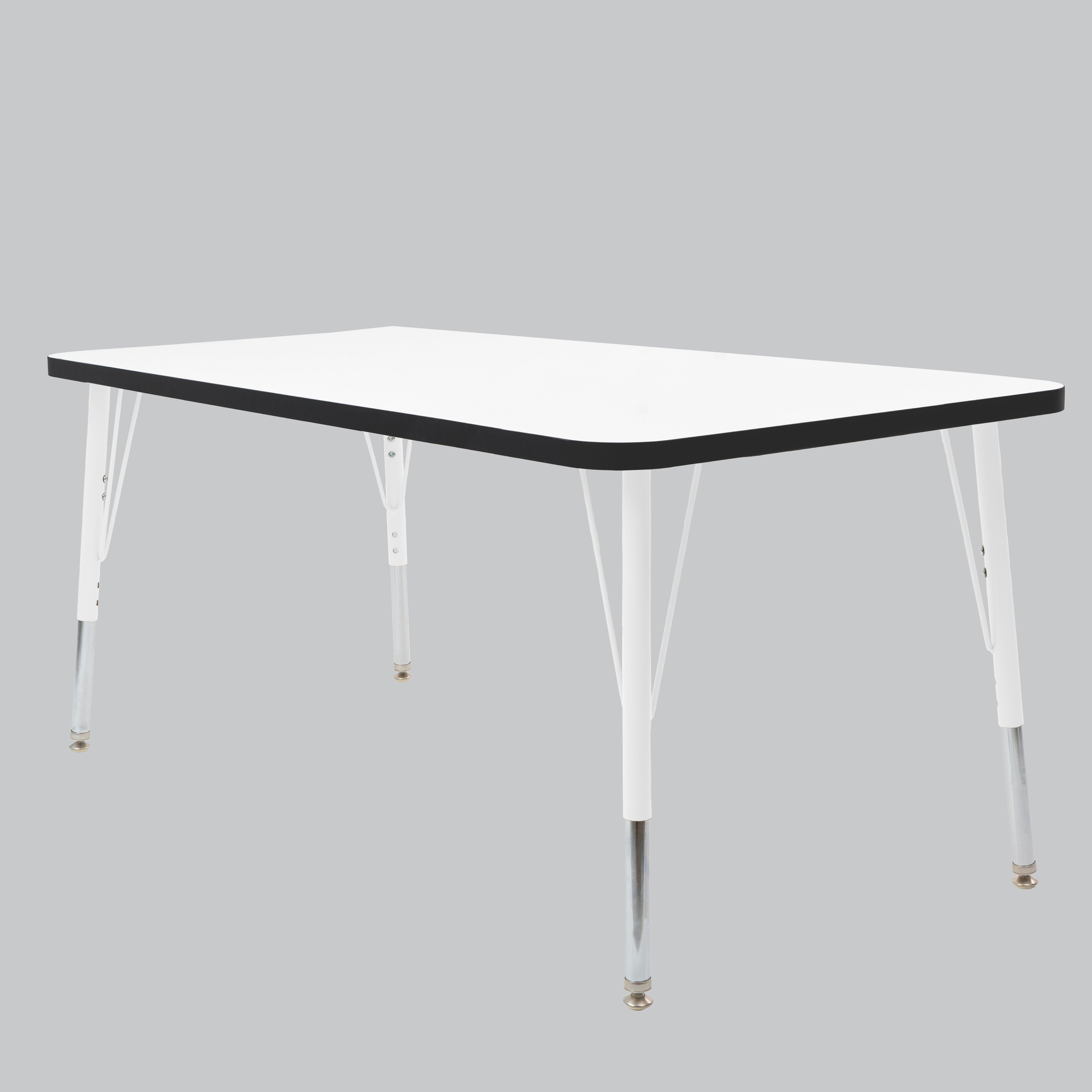 30" x 60" Rectangle Thermofused Activity Table with Adjustable Standard Swivel Glide Legs - White/Black/White