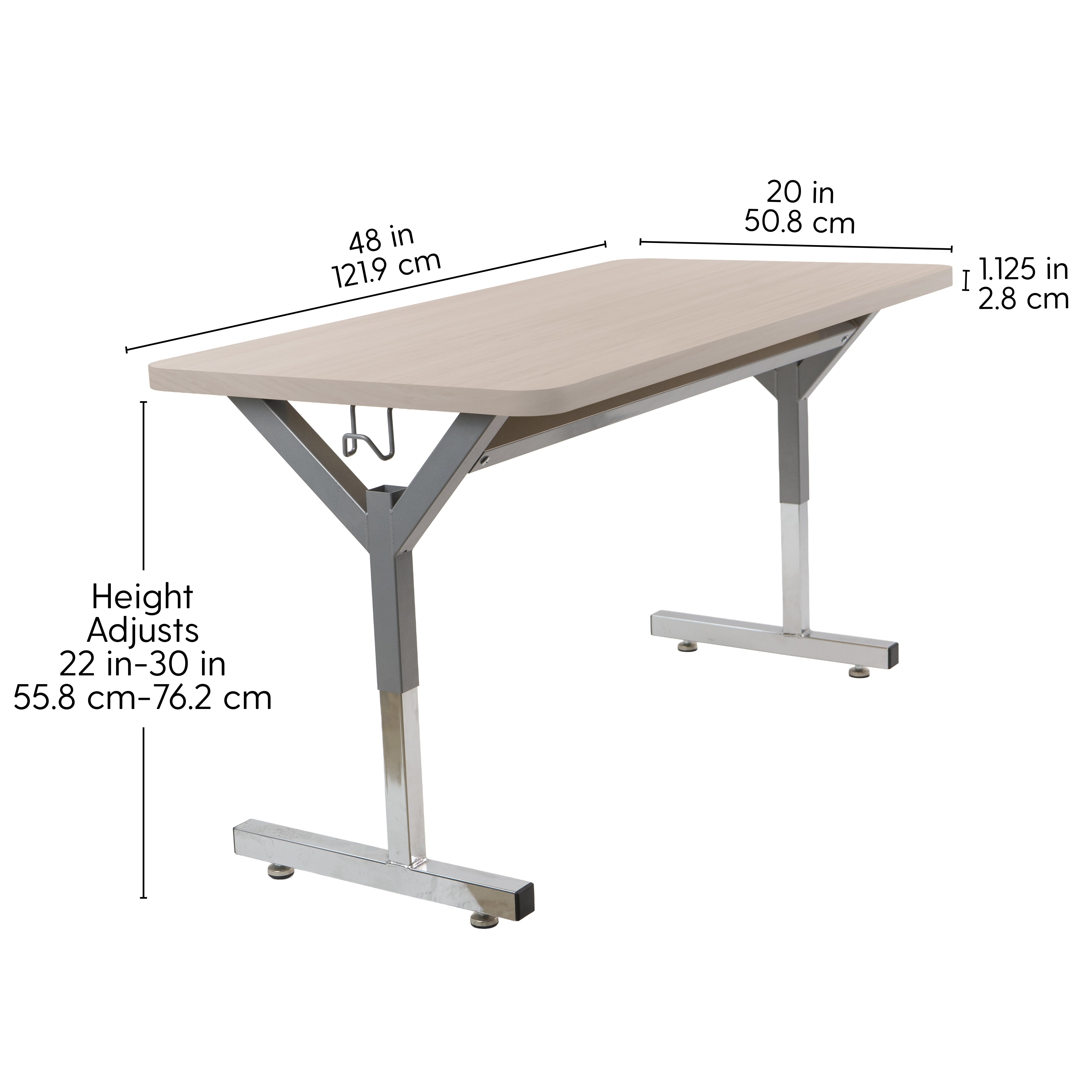 20" x 48" Rectangle Thermofused Table Desk with Adjustable Y-Frame - Asian Sand/Silver