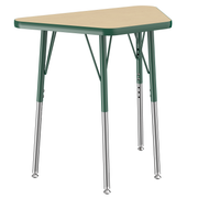 18" x 30" Trapezoid T-Molding Activity Table with Adjustable Standard Swivel Glide Legs - Maple/Green