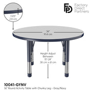 36" Round T-Molding Activity Table with Adjustable Chunky Legs - Gray/Navy