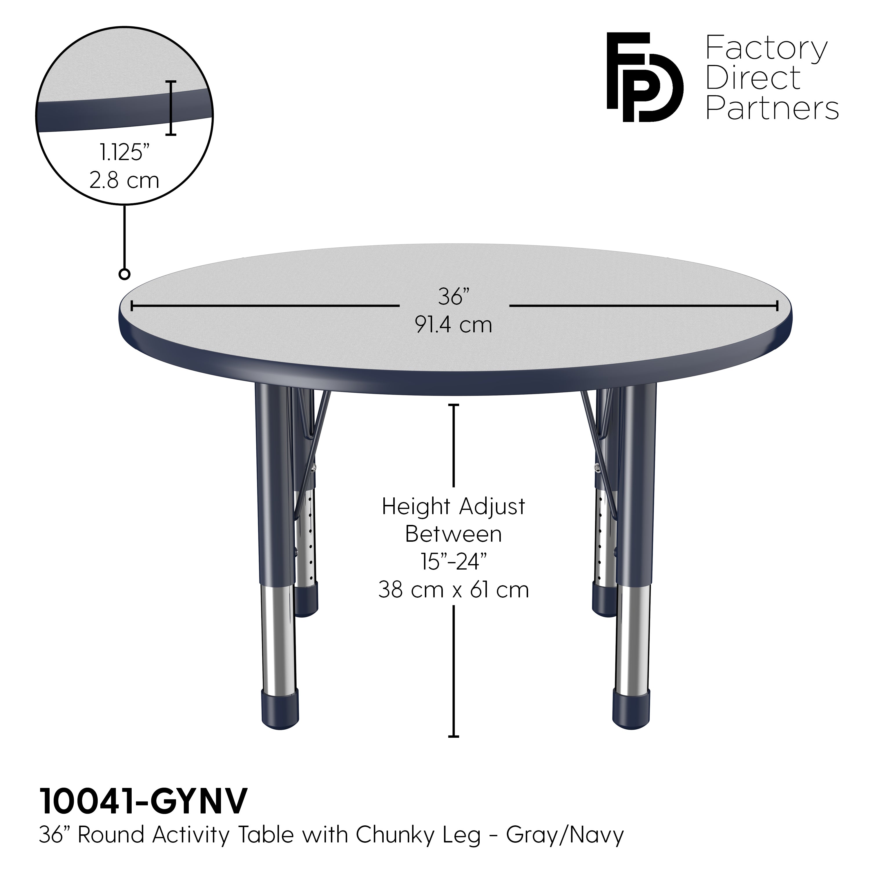 36" Round T-Molding Activity Table with Adjustable Chunky Legs - Gray/Navy