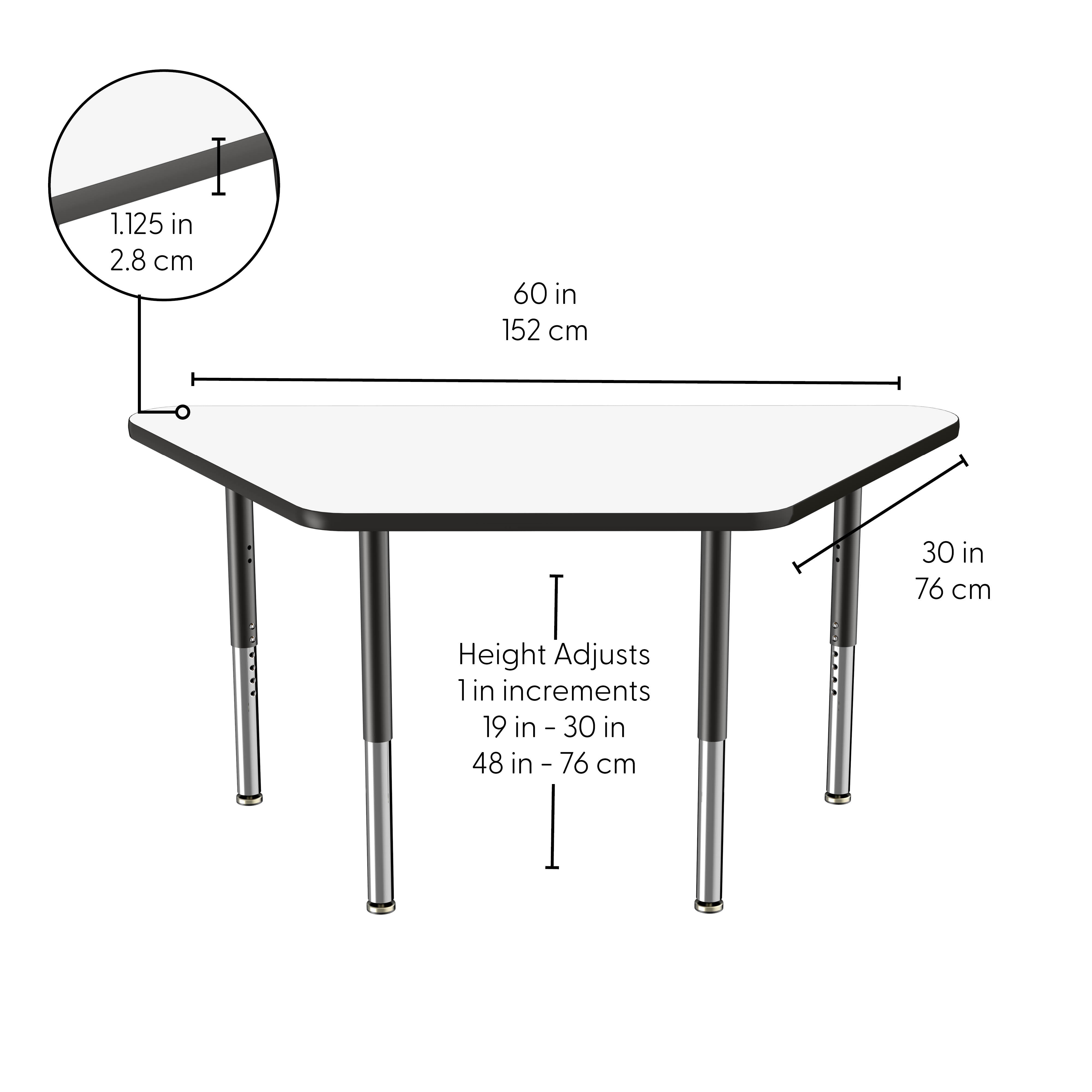 30" x 60" Trapezoid Dry-Erase Activity Table with Adjustable Super Legs - Whiteboard/Black
