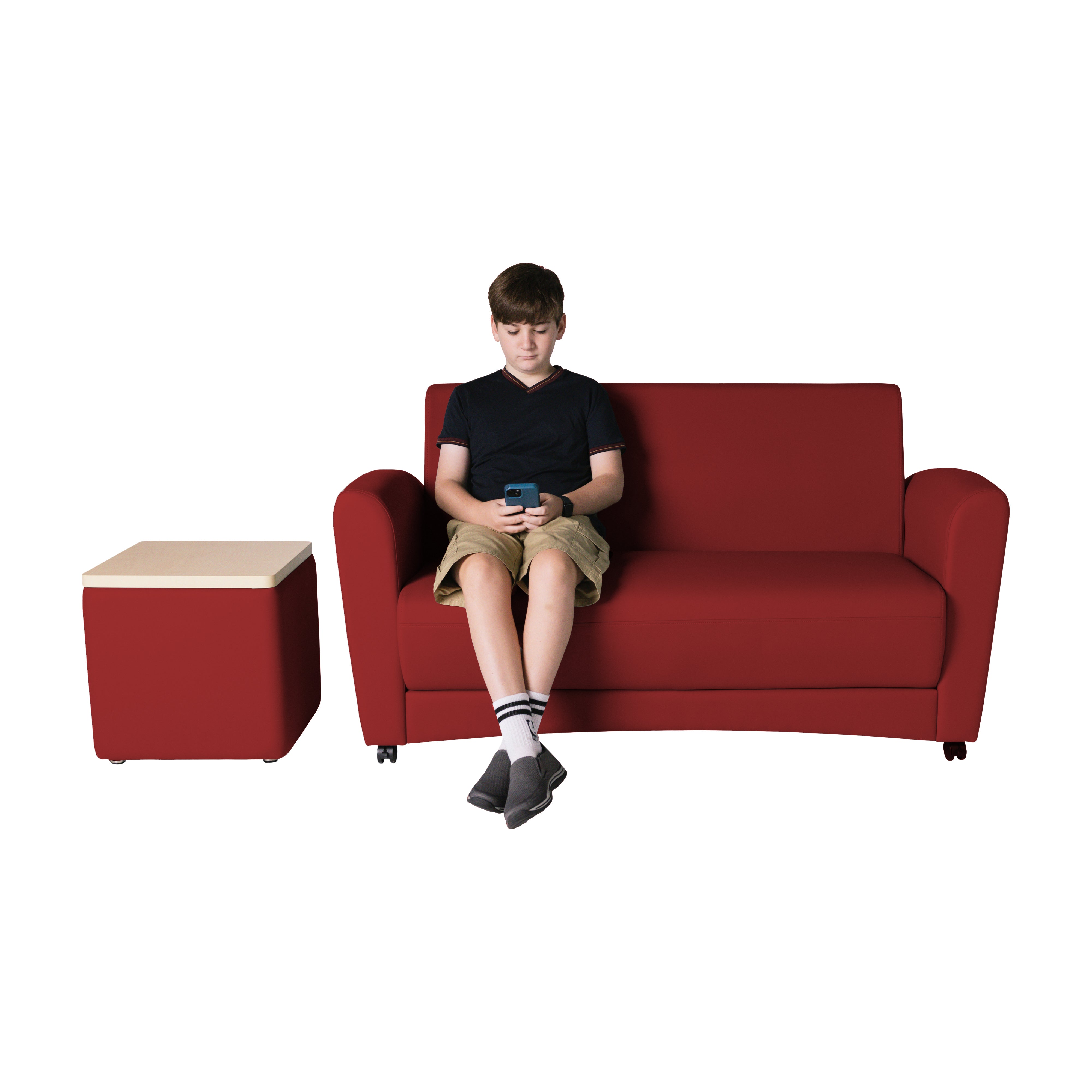 Pro Series Upholstered 18" x 18" Square Ottoman Table 18" Height - Crimson/Maple