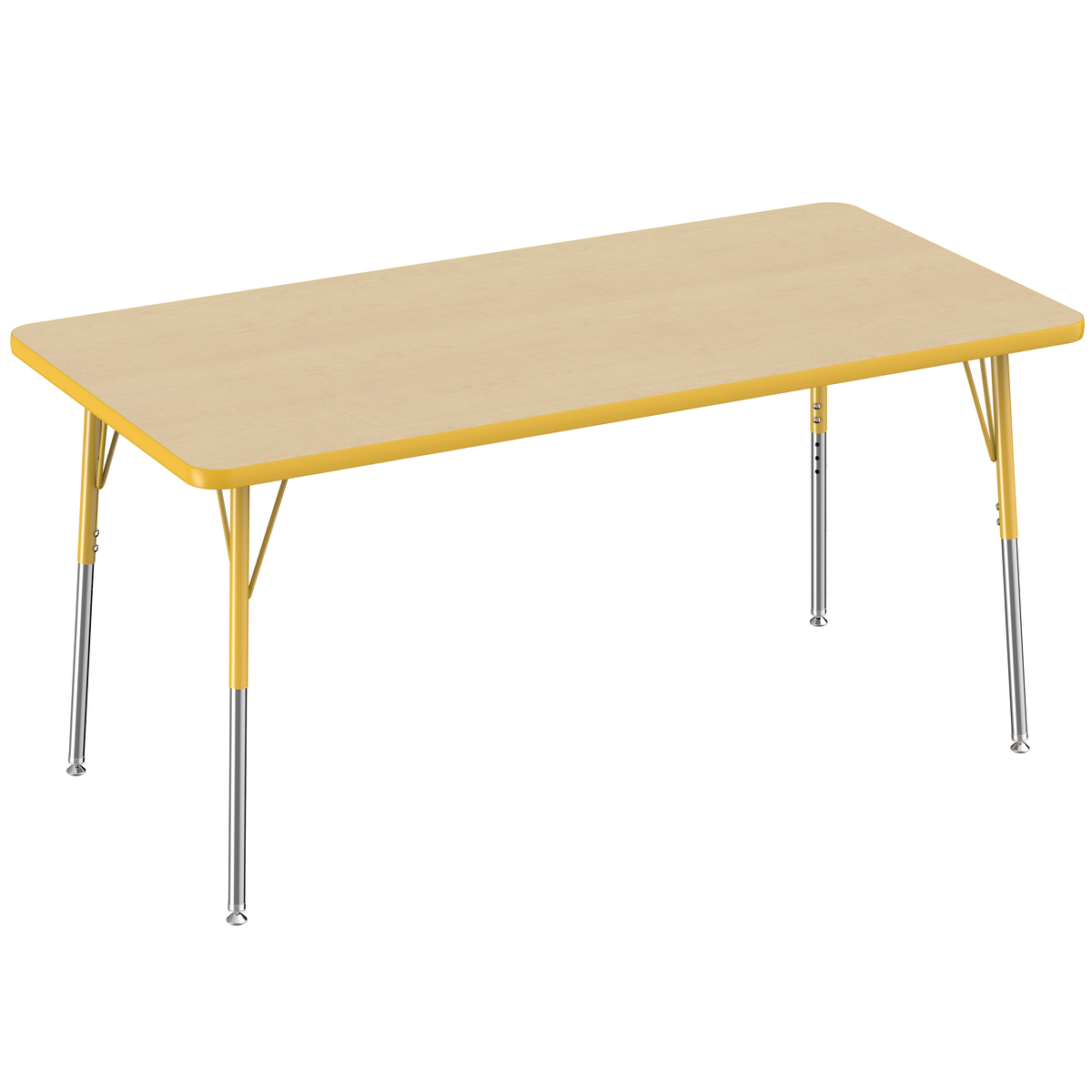 30" x 60" Rectangle T-Molding Activity Table with Adjustable Standard Swivel Glide Legs - Maple/Yellow