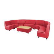 Kid Comfort Collective Modular Curved Seating with Coffee Table, 8-Piece Set - Red/Maple Grain