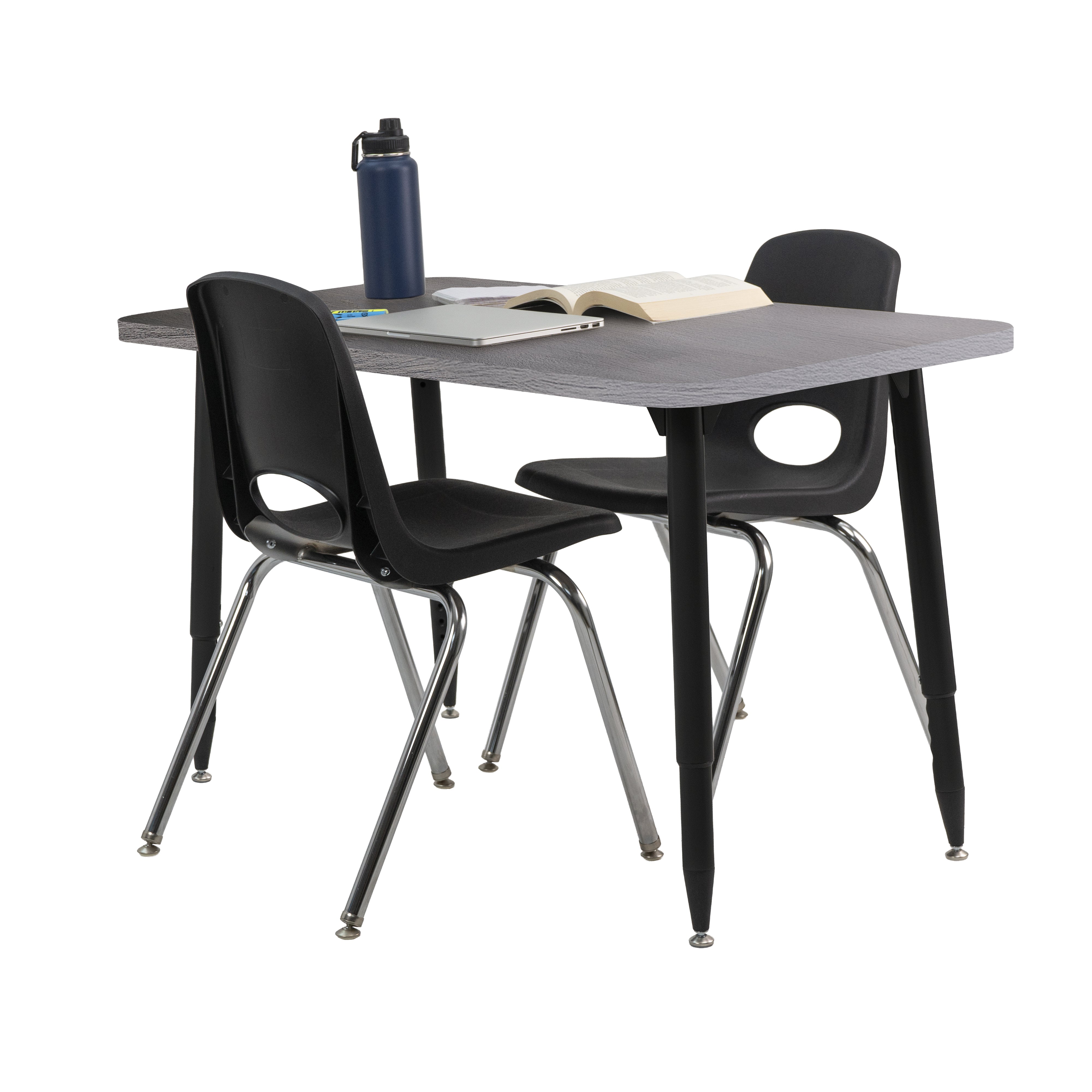 Adapte 24" x 48" Rectangle Woodgrain Activity Table with Adjustable Tapered Legs - Gray Wood/Black