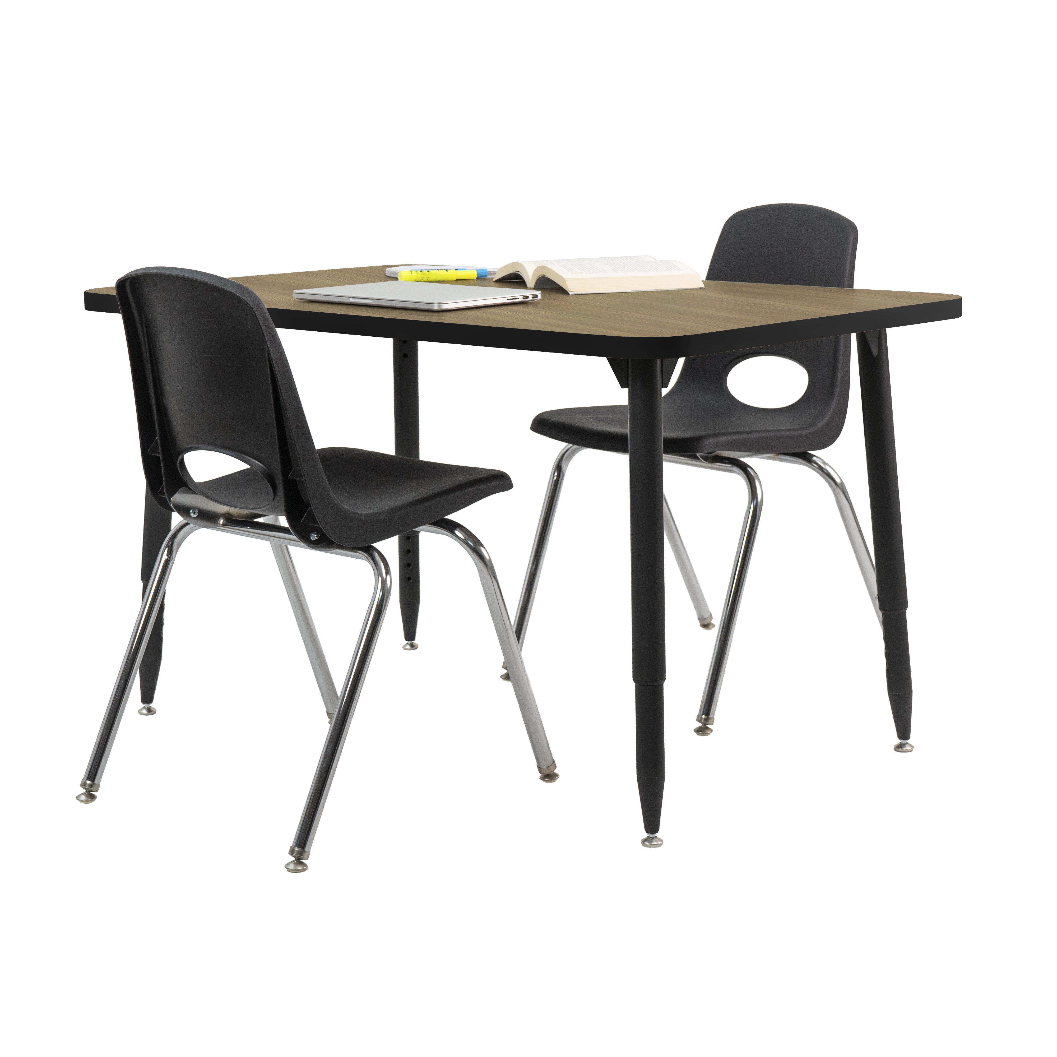 Adapte 30" x 48" Rectangle Thermofused Activity Table with Adjustable Tapered Legs - Pasadena Oak/Black