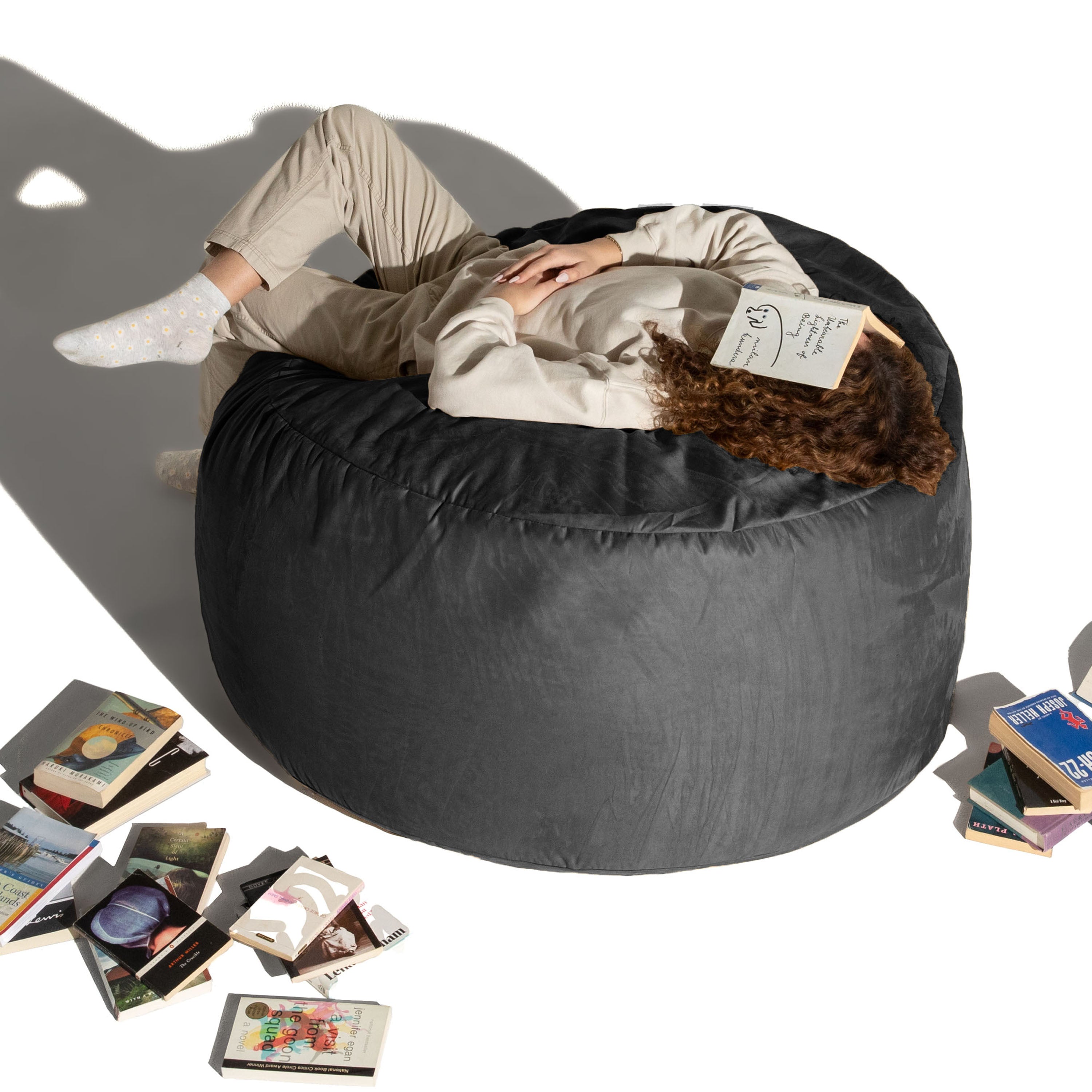 Jaxx 4 ft Round Bean Bag Chair for Adults, Navy
