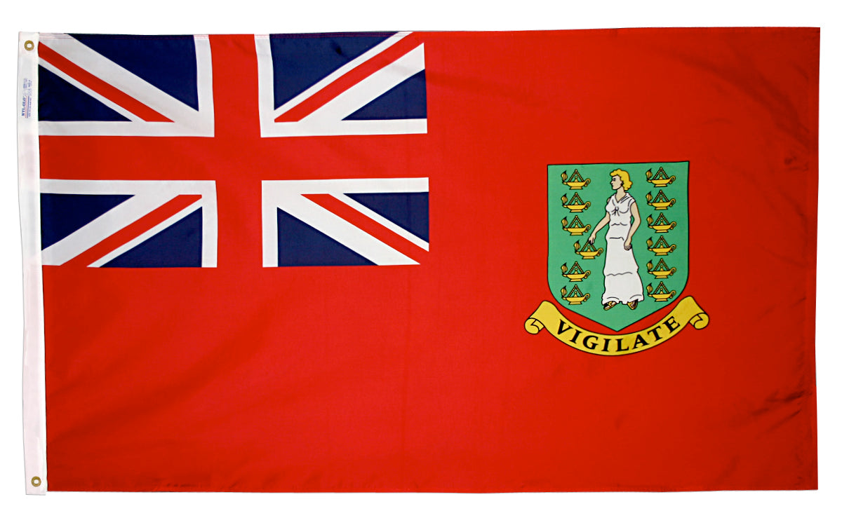 British Virgin Islands Flag, Red  3x5 ft. Nylon SolarGuard Nyl-Glo 100% Made in USA to Official United Nations Design Specifications.