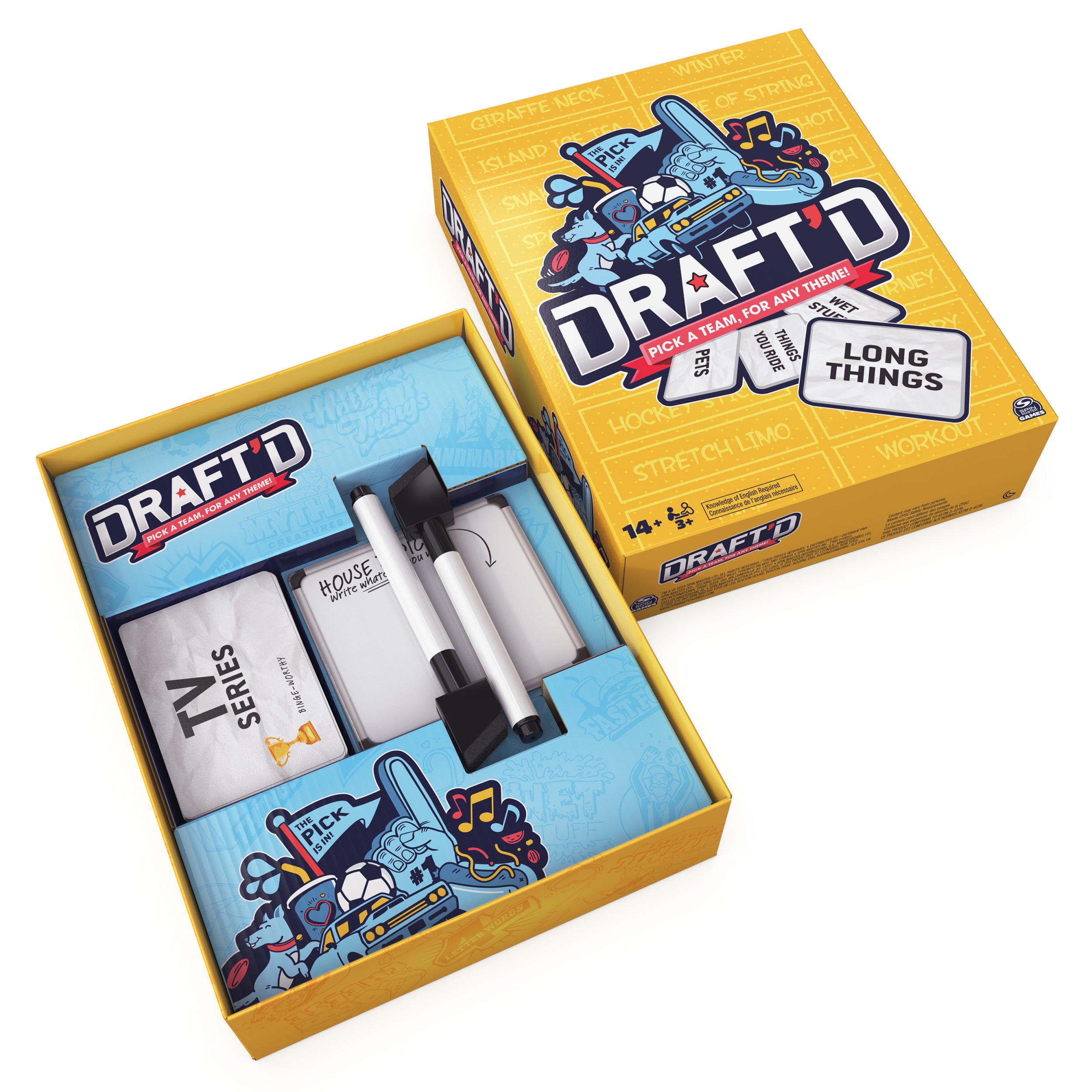 Spin Master Games, Draft’d, Competitive Drafting Party Game with Hilarious Prompts for College Nights, Football Watch Parties, Happy Hour Activity, for Teens & Adults, 3-5 Players, for Ages 14 & Up