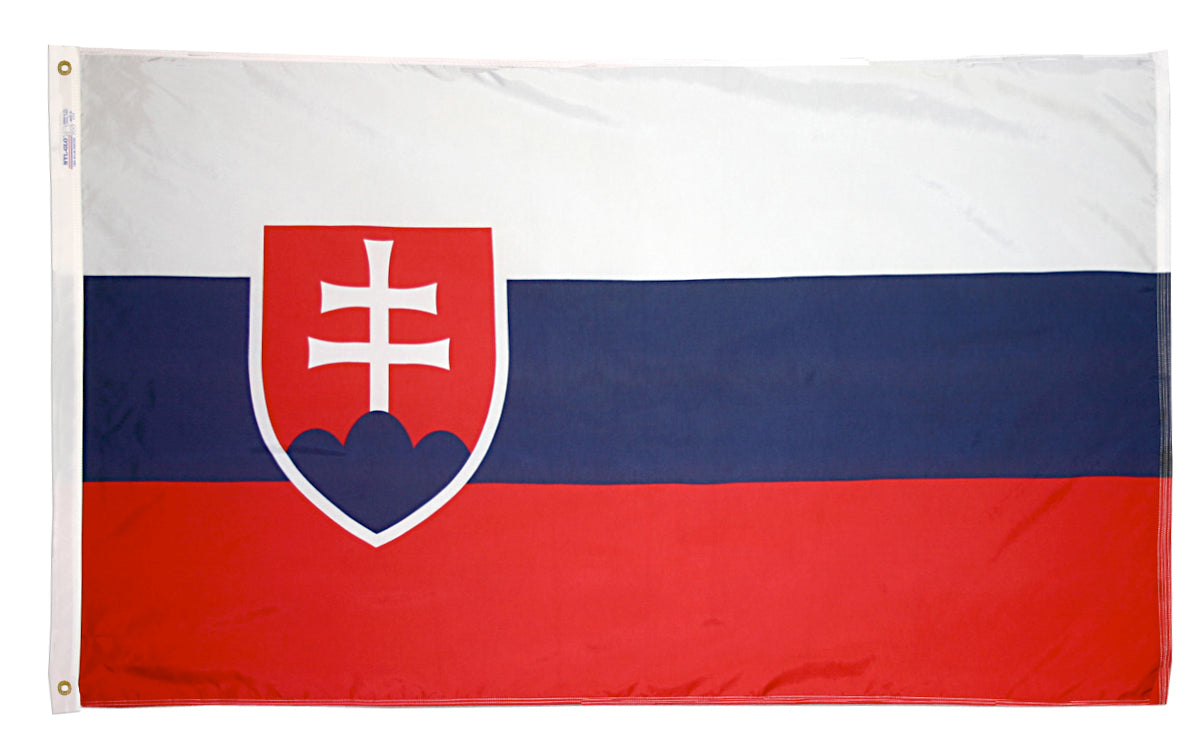 Slovakia Flag 3x5 ft. Nylon SolarGuard Nyl-Glo 100% Made in USA to Official United Nations Design Specifications.