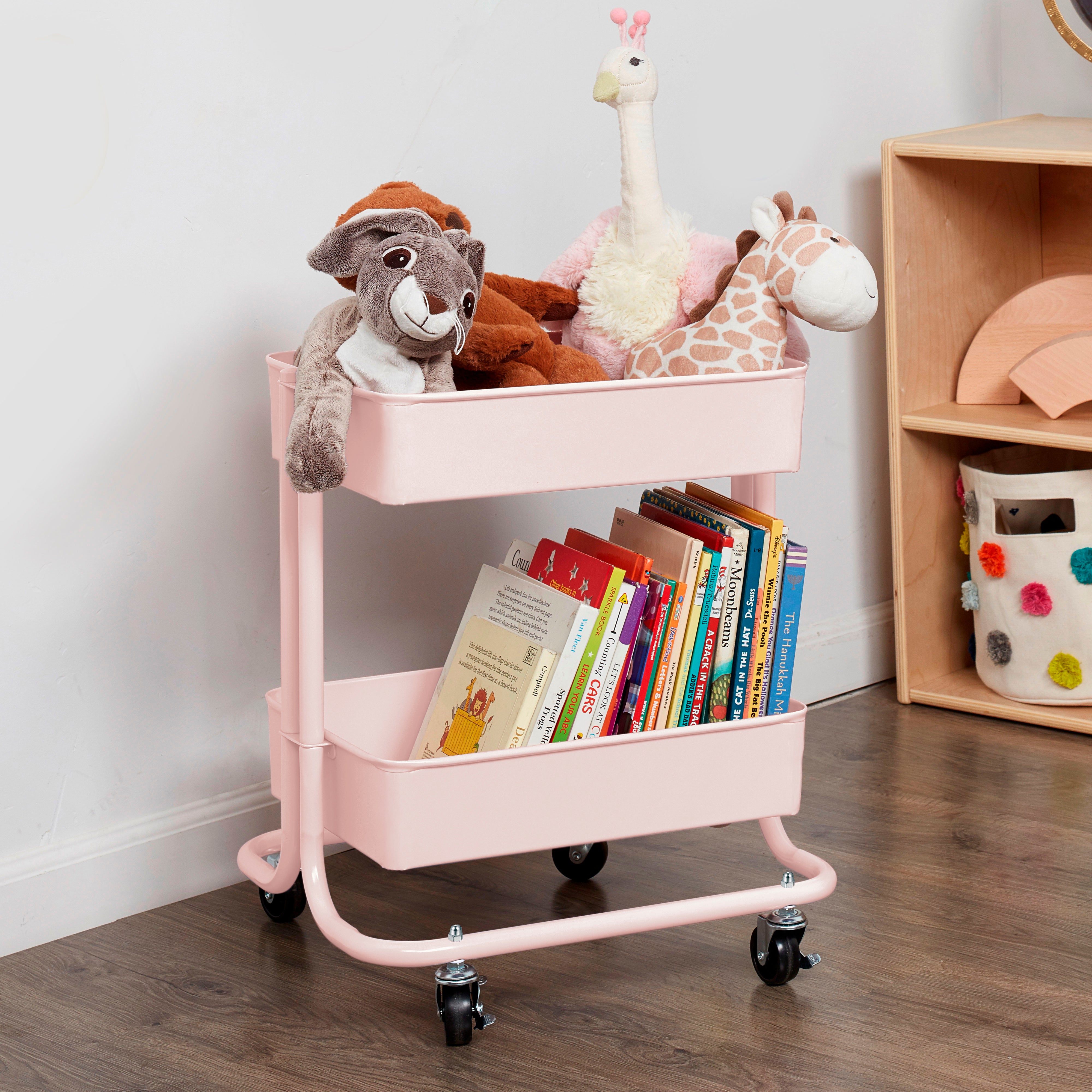 2-Tier Metal Rolling Utility Cart - Pink