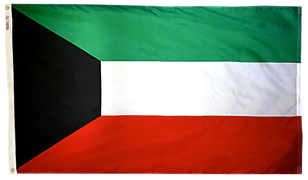 Kuwait Flag 4x6 ft. Nylon SolarGuard Nyl-Glo 100% Made in USA to Official United Nations Design Specifications.