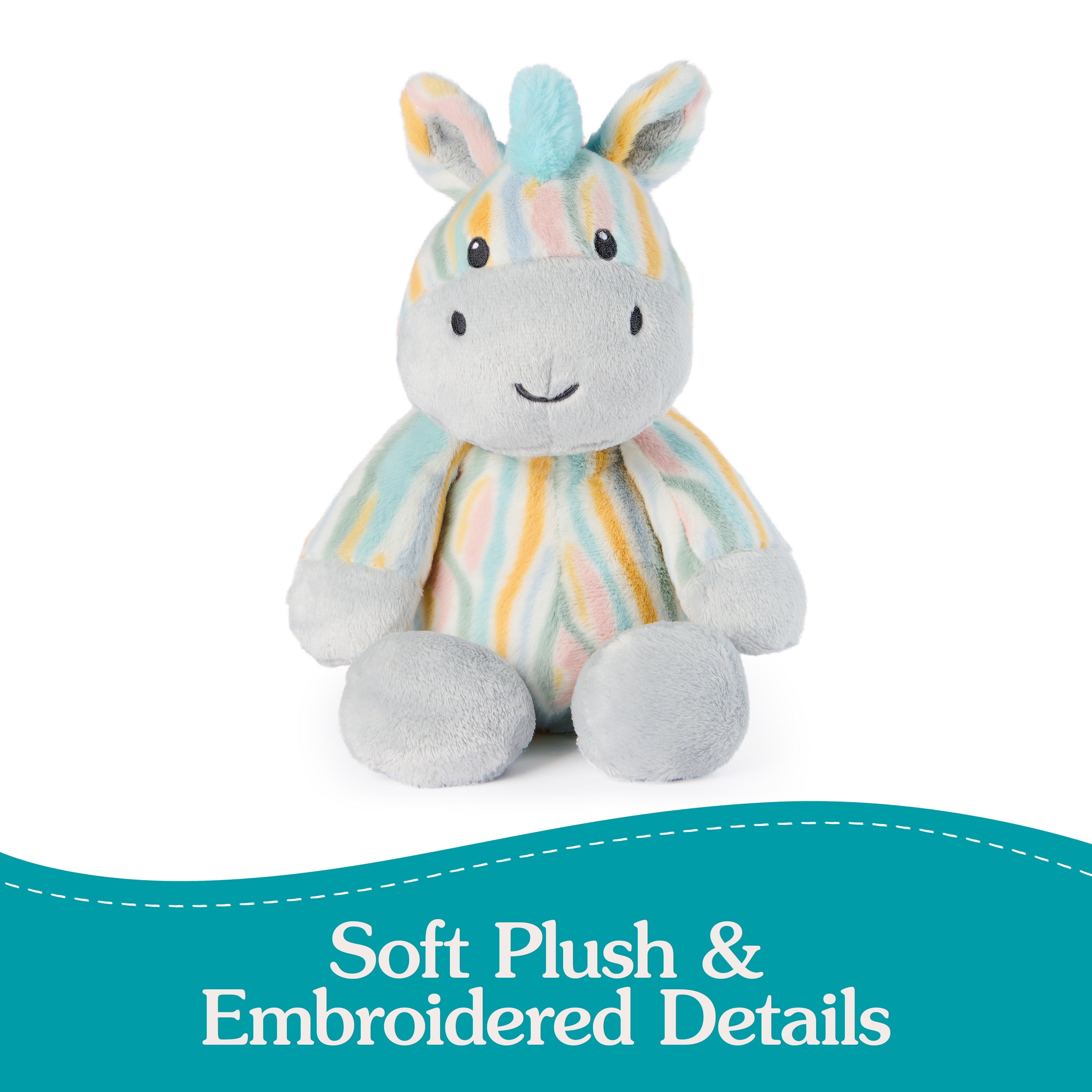 Baby GUND Safari Friends Zebra Pull-Down Musical Plush, Travel Friendly Sensory Toy with Stroller Loop for Ages 0 and Up, Rainbow, 12”