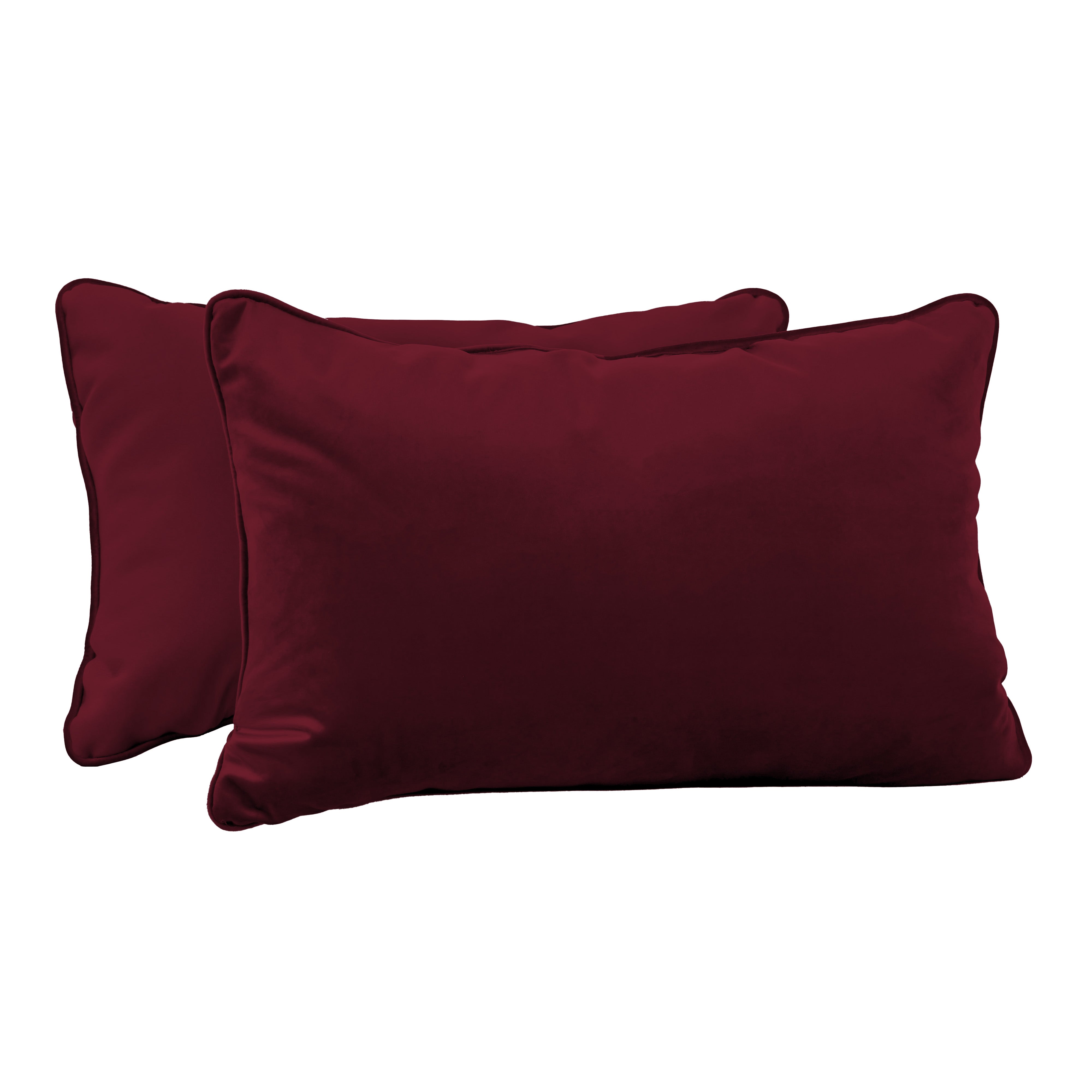 16" x 24" Rectangle Lumbar Microfiber and Faux Leather Pillow with Piping, 2-Piece - Bordeaux