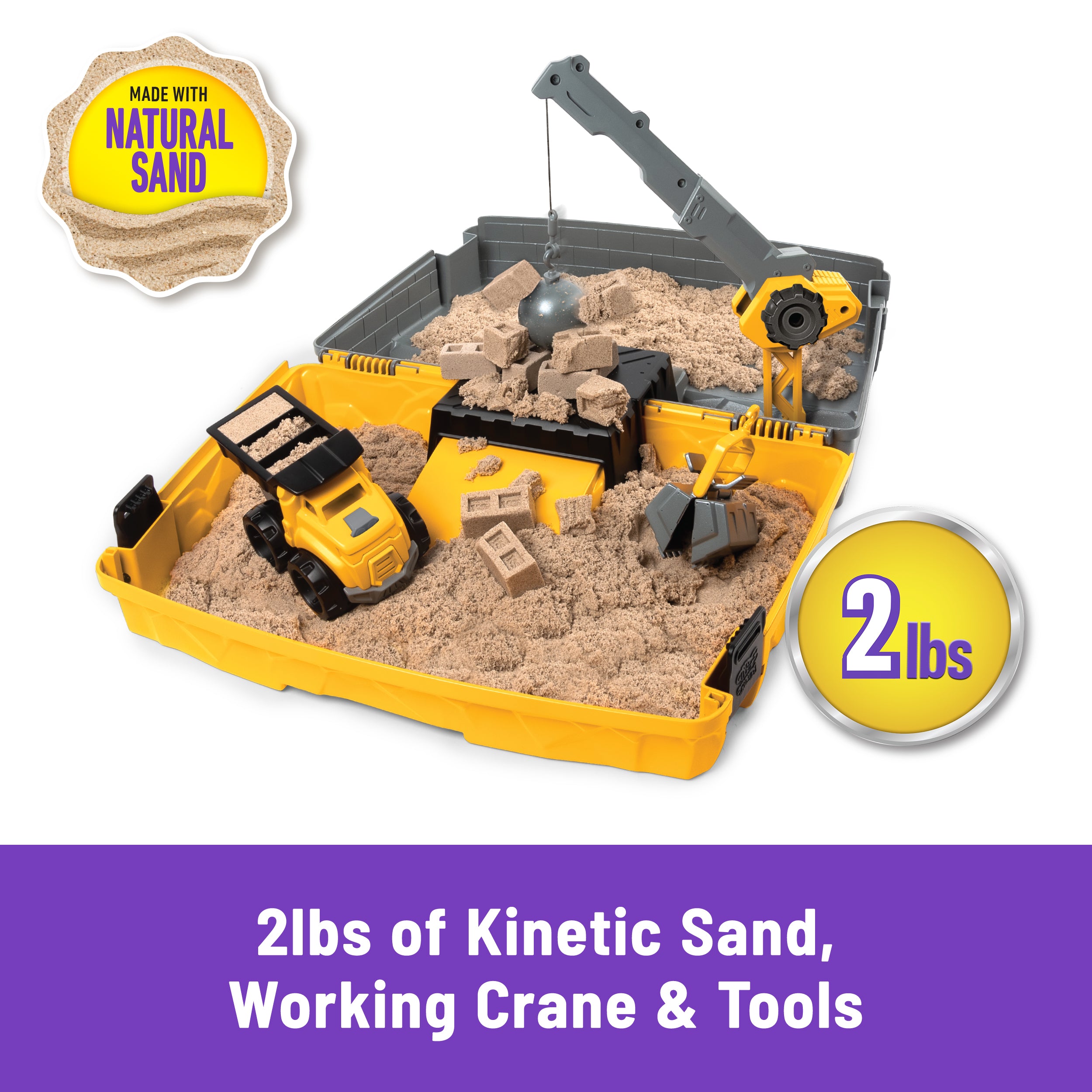 Kinetic Sand, Construction Site Folding Sandbox with 2lbs Play Sand & Toy Truck, Sensory Toys for Kids & Classroom, Back to School Teacher Must Haves