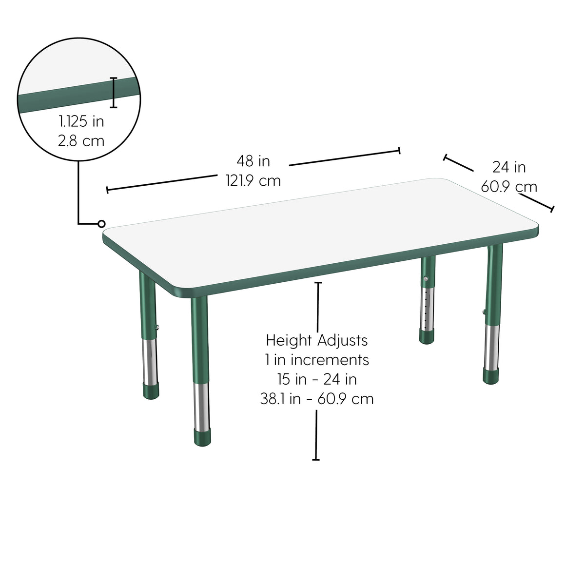24" x 48" Rectangle Dry-Erase Activity Table with Adjustable Chunky Legs - Whiteboard/Green