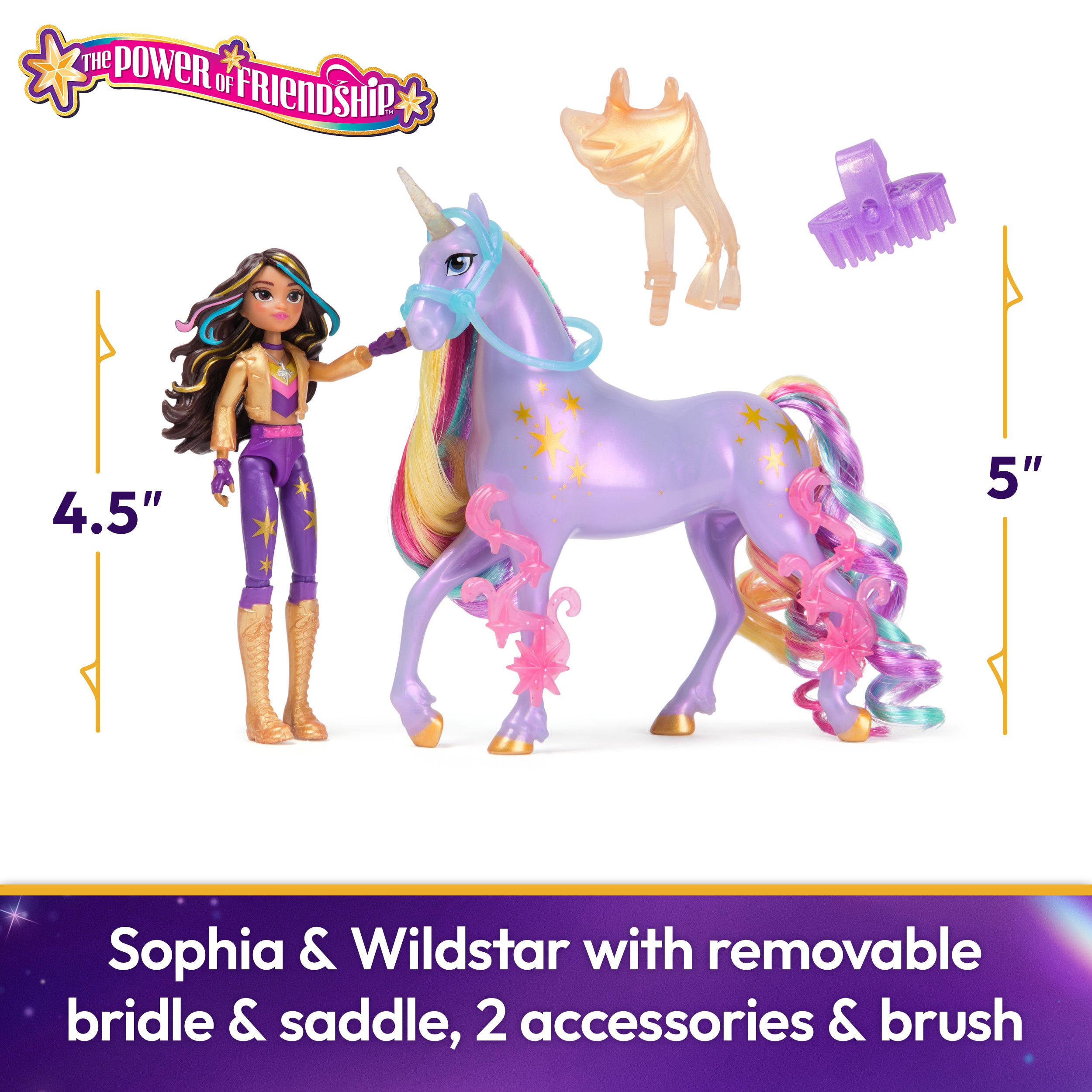 Unicorn Academy, Sophia & Wildstar Power of Friendship Set, Translucent Saddle & 2 Power Accessories, Dolls & Unicorn Toys for Girls Ages 4 and up