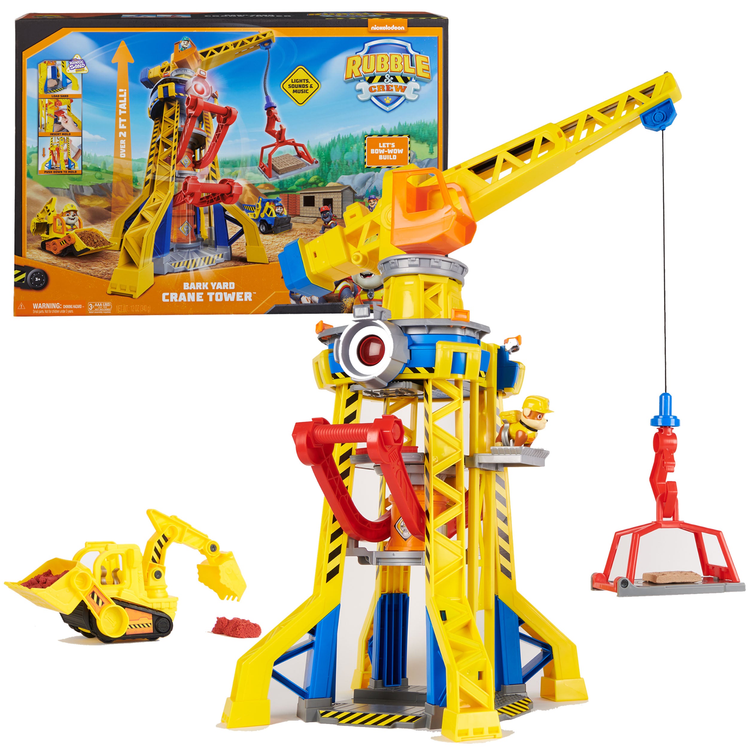 Rubble & Crew, Bark Yard Crane Tower Playset with Action Figure, Toy Bulldozer & Kinetic Build-It Play Sand, PAW Patrol Kids Toys for Boys & Girls 3+