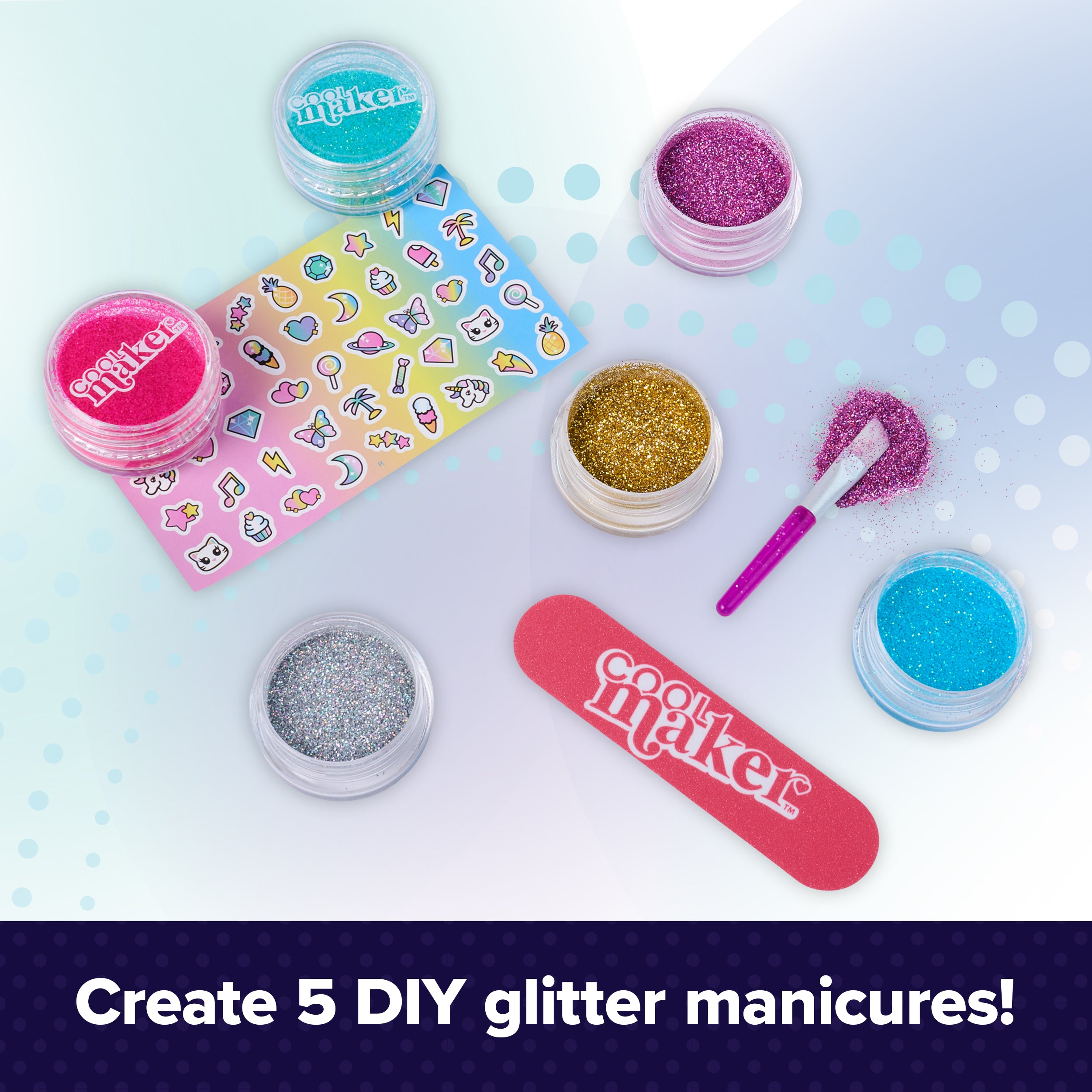 Cool Maker, Get Glitzy Glitter Nail Kit with 6 Colors & Stickers for 5 DIY Manicures Packaging May Vary, Arts and Crafts for Kids Ages 8 and up