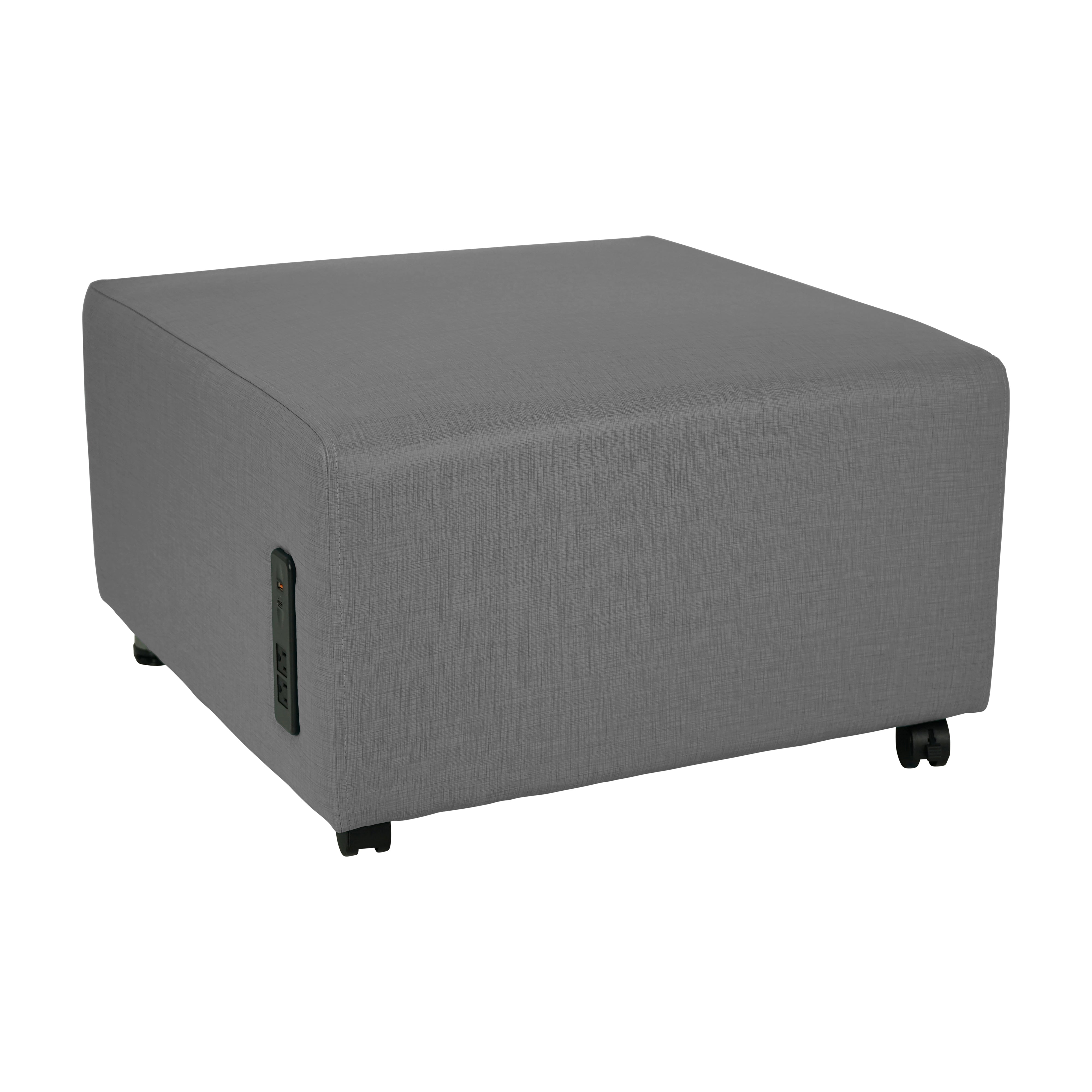Pro Series Upholstered Square Mobile Ottoman with Tech Panel - Slate Gray Crosshatch