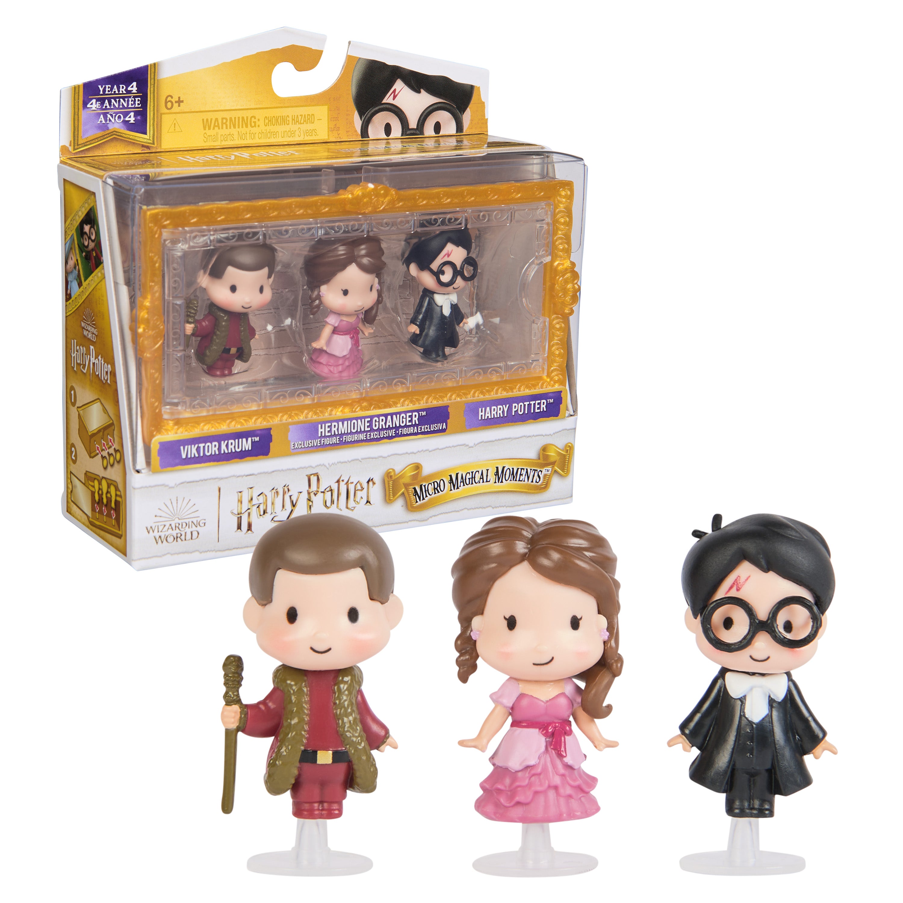 Wizarding World Harry Potter, Micro Magical Moments Year 4 Figure Set with Harry, Hermione, Viktor Krum & Display Case, Kids Toys for Ages 6 and up