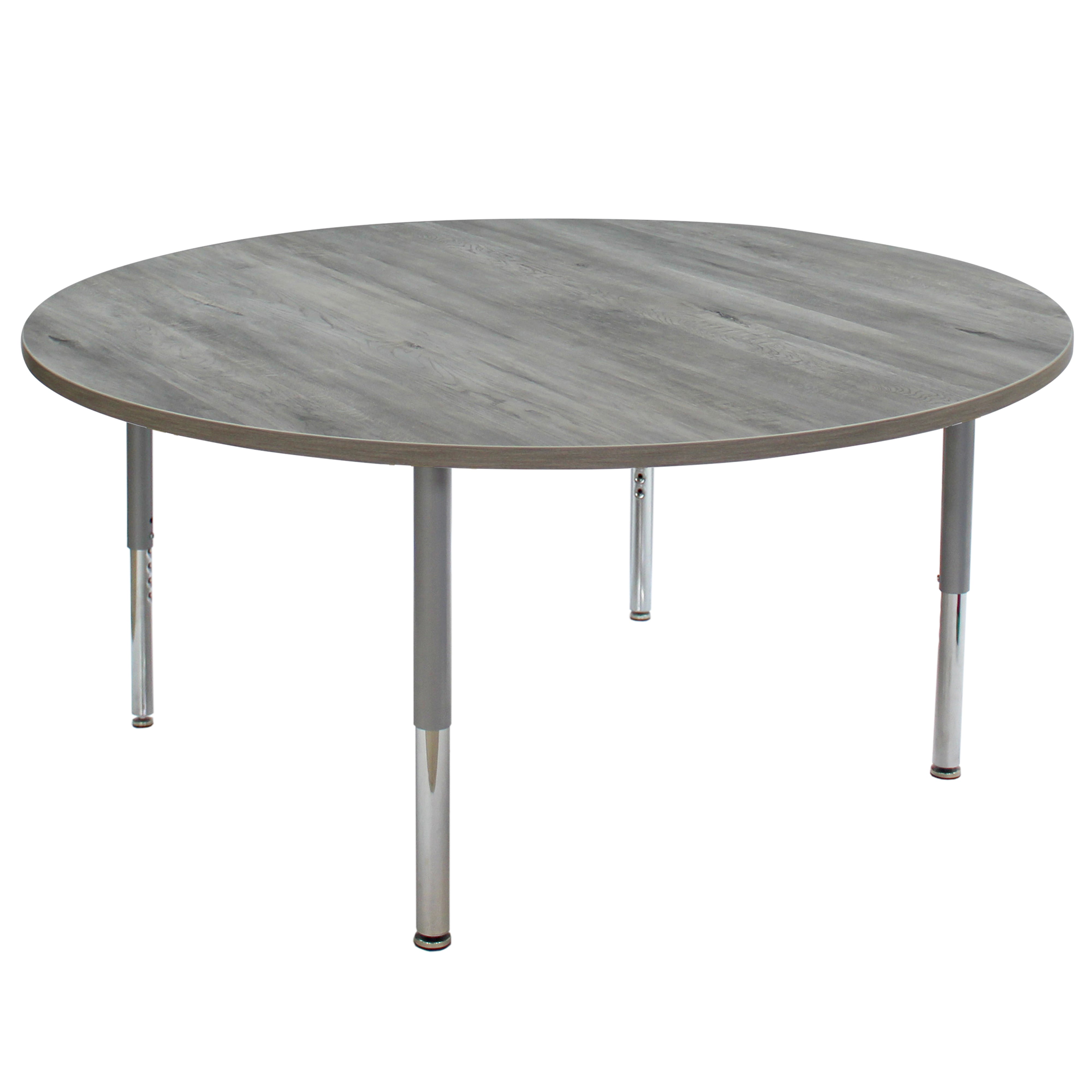 60" Round La Madera Activity Table with Adjustable Super Legs - Light Gray Wood/Silver