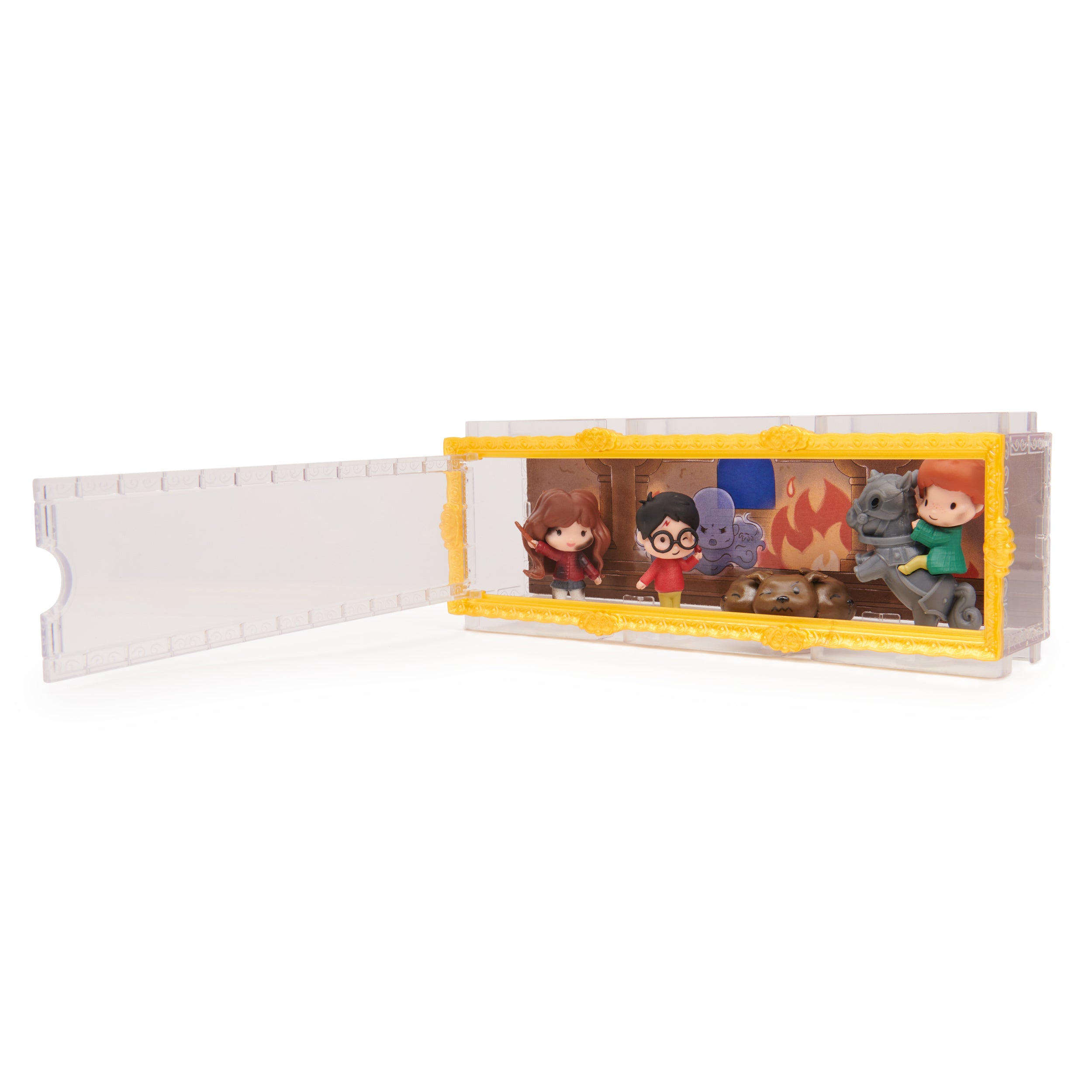 Wizarding World Harry Potter, Micro Magical Moments Scene Gift Set with Exclusive Harry, Hermione, Ron, Fluffy Action Figures & Case, Kids Toys