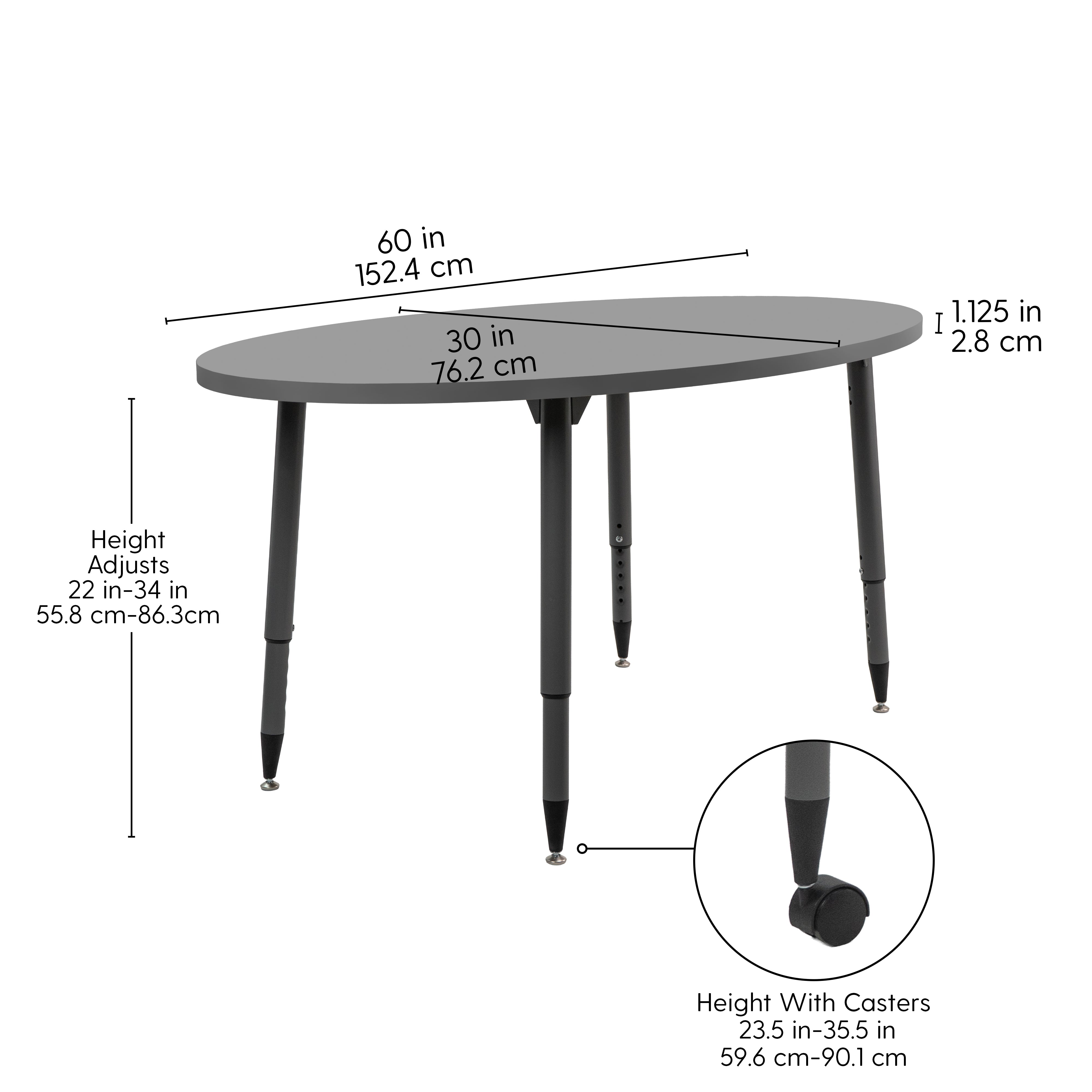 Adapte 30" x 60" Oval Thermofused Activity Table with Adjustable Tapered Legs - North Sea/North Sea