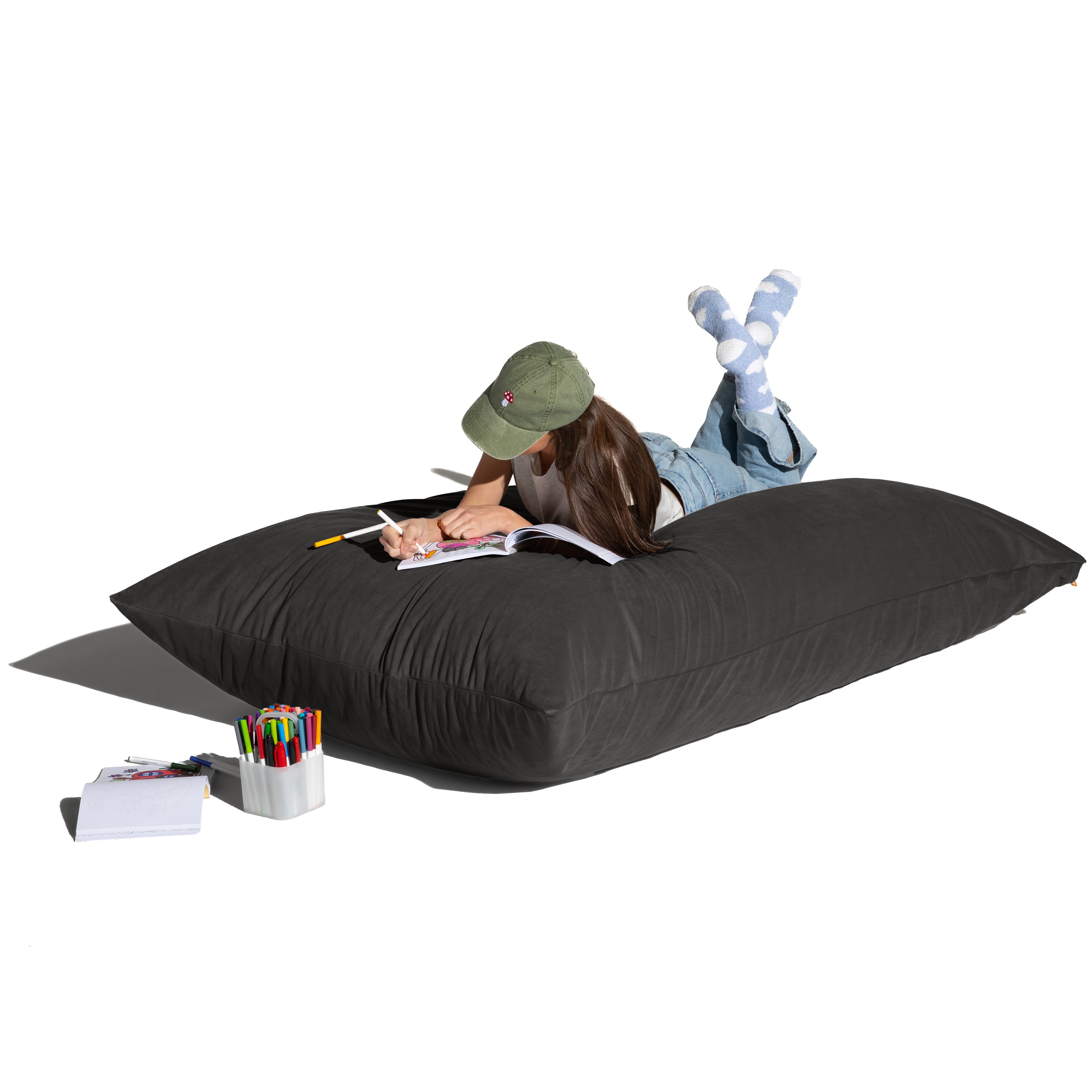 Jaxx Pillow Saxx 5.5-Foot Décor Bean Bag Giant Floor Pillow Lounge, Lush Velvet Black