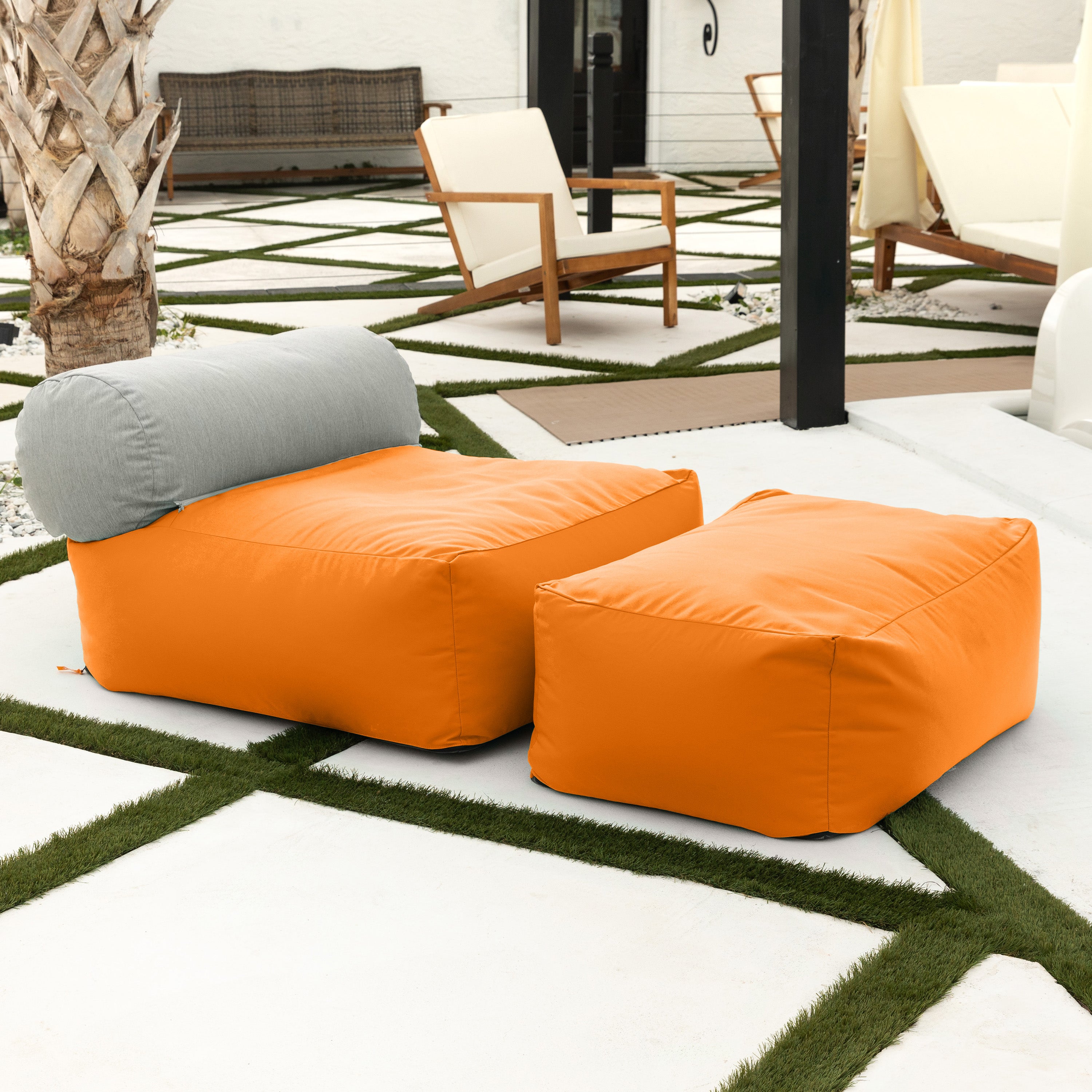 Jaxx Tybee Large Outdoor Lounge w/ Bolster and Ottoman - Sunbrella Tangerine