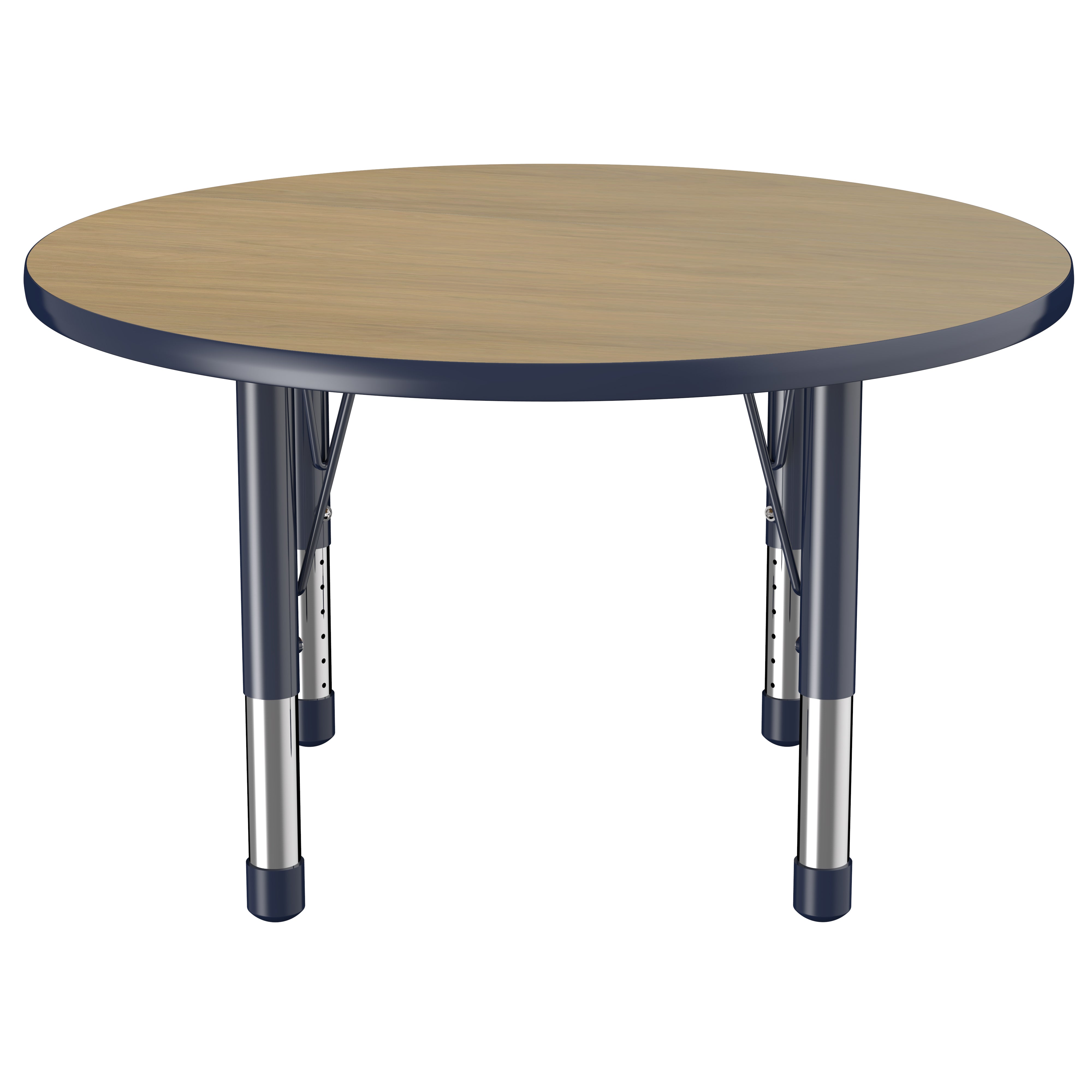 36" Round T-Molding Activity Table with Adjustable Chunky Legs - Pasadena Oak/Navy