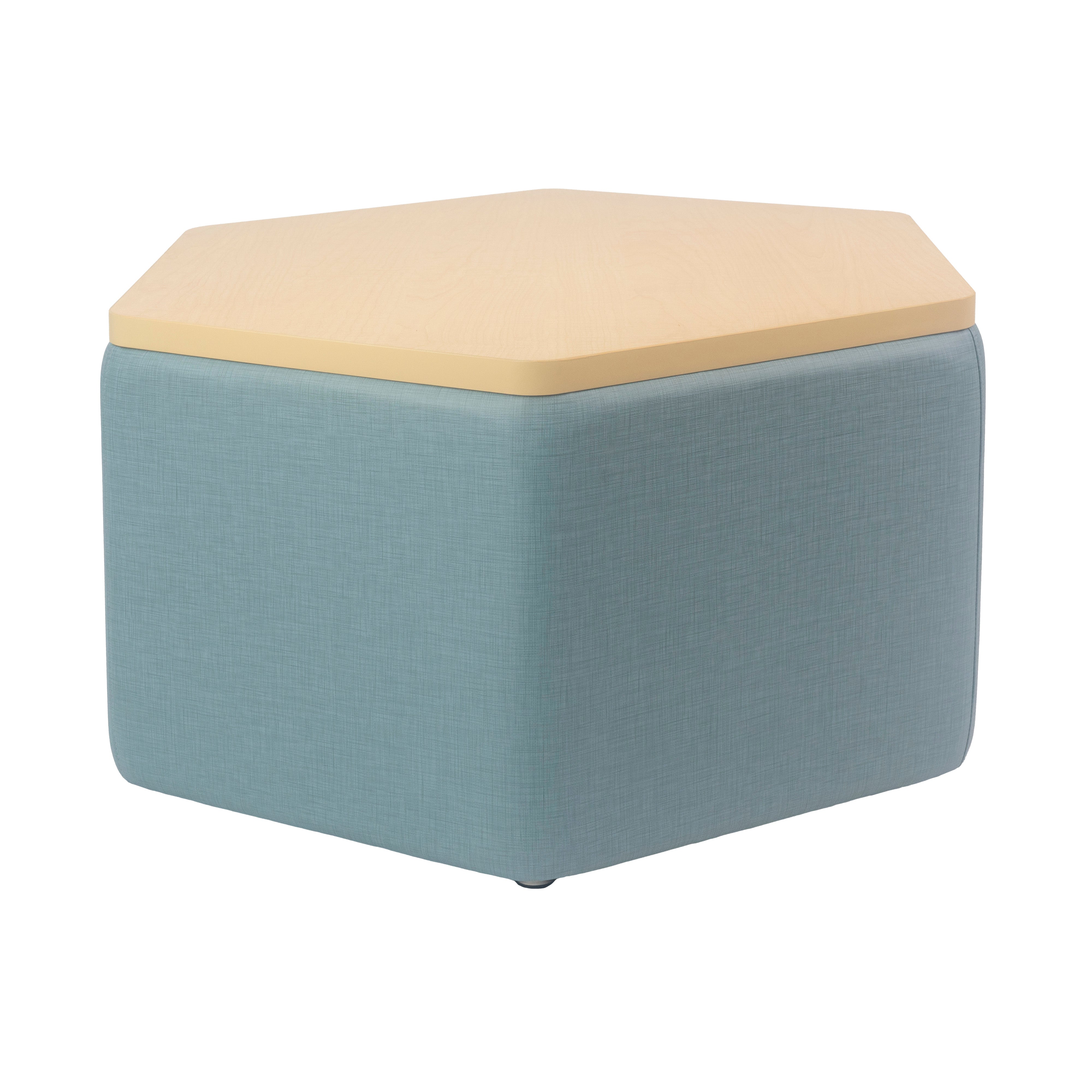 Pro Series Upholstered Hexagon Ottoman Table 18" Height - Sky Blue Crosshatch/Maple