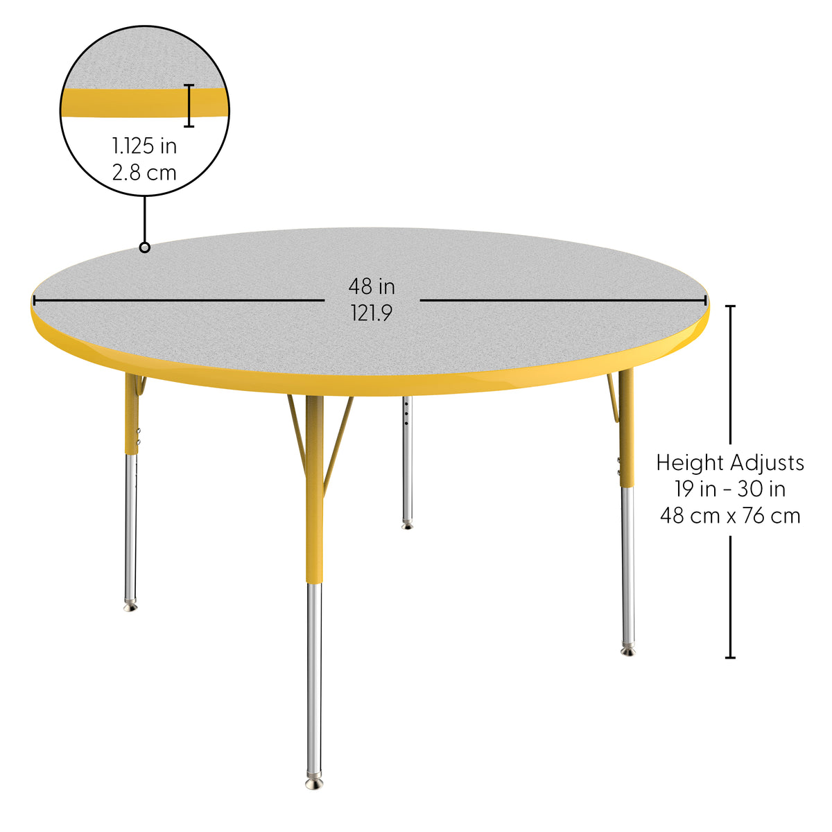 48" Round T-Molding Activity Table with Adjustable Standard Swivel Glide Legs - Gray/Yellow
