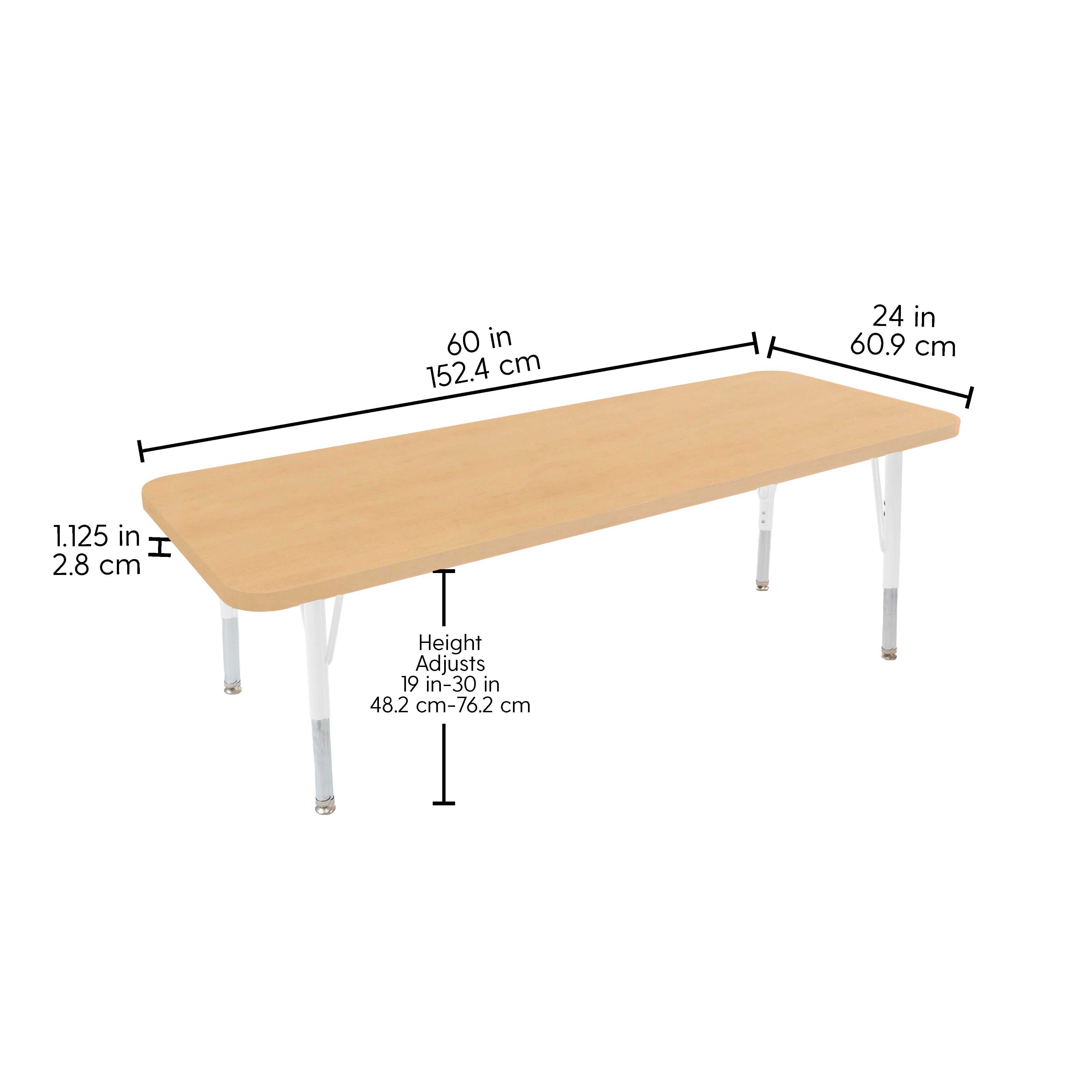 24" x 60" Rectangle Thermofused Woodgrain Activity Table with Standard Legs - Maple Grain/White