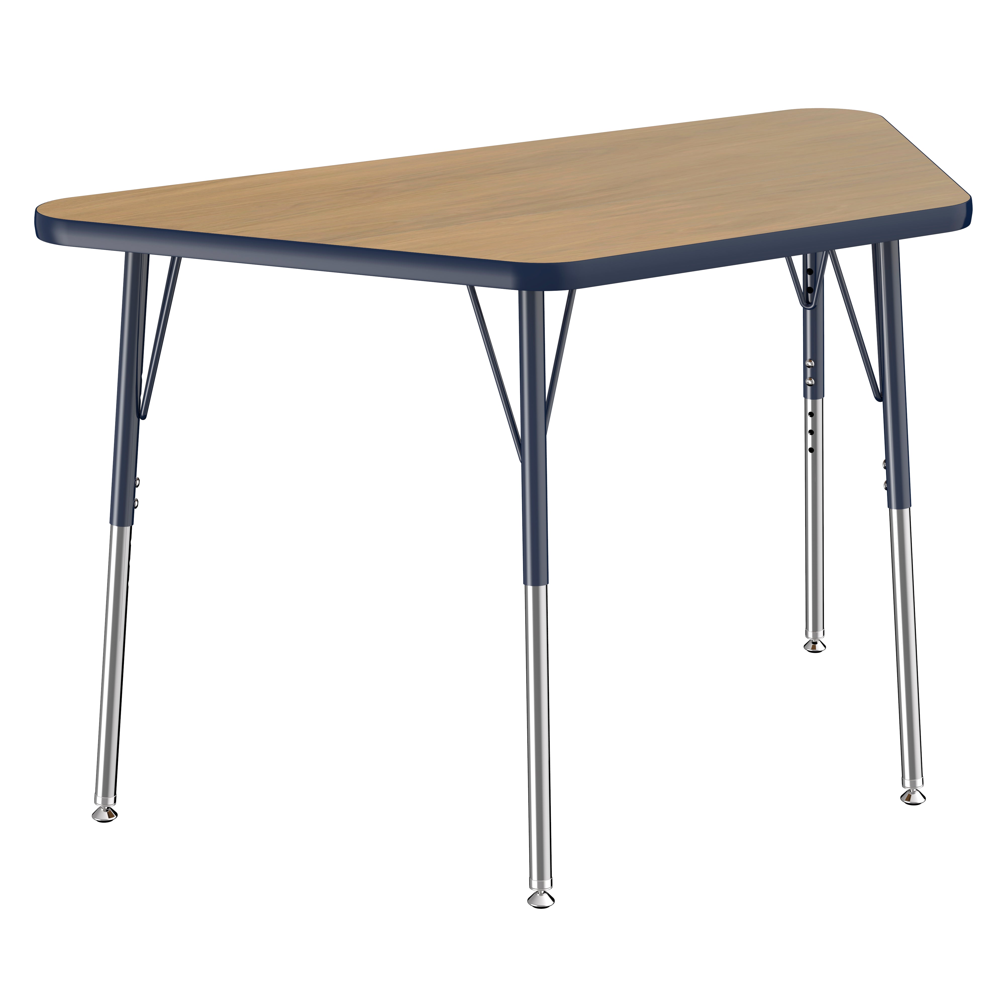 24" x 48" Trapezoid T-Molding Activity Table with Adjustable Standard Swivel Glide Legs - Pasadena Oak/Navy