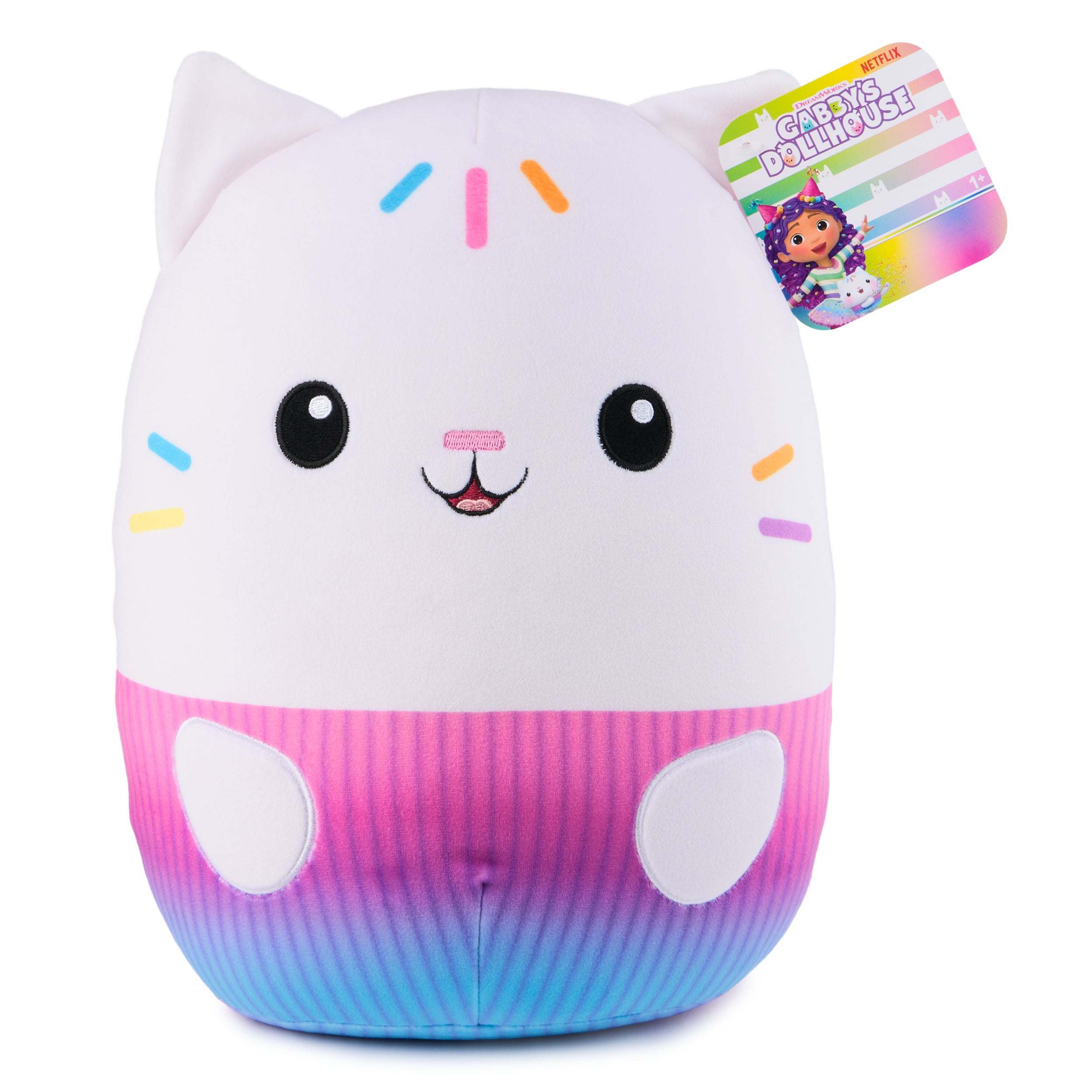 Gabby’s Dollhouse Official Cakey Cat Squishy Plush Toy, Cat Stuffed Animal, Squishy Toys for Ages 1 & Up, White, 12”