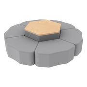 Pro Series Hexagon Ottoman Table with Petal 12" H Seating, 7-Piece Set - Gray/Maple