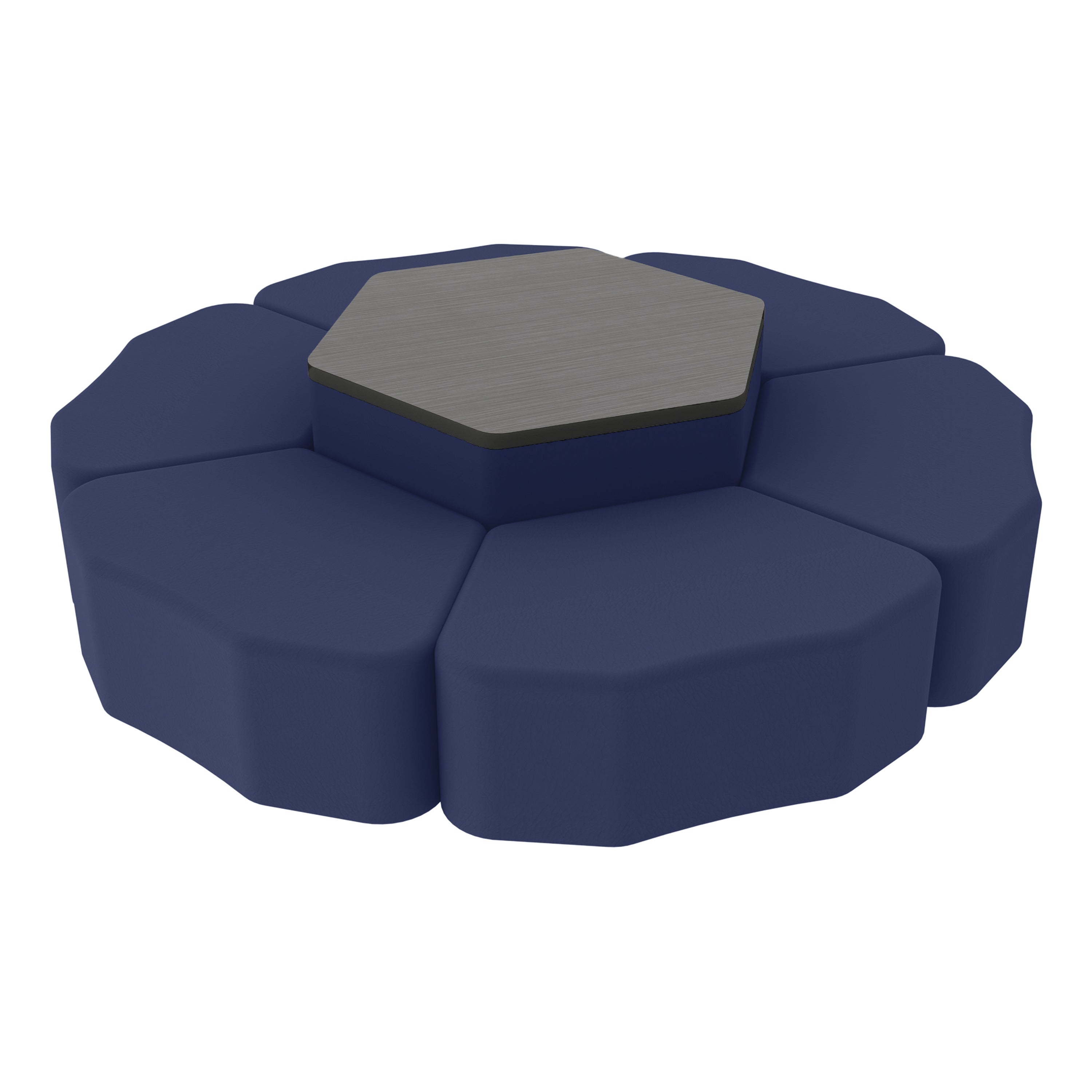 Pro Series Hexagon Ottoman Table with Petal 12" H Seating, 7-Piece Set - Navy/Cosmic Strandz